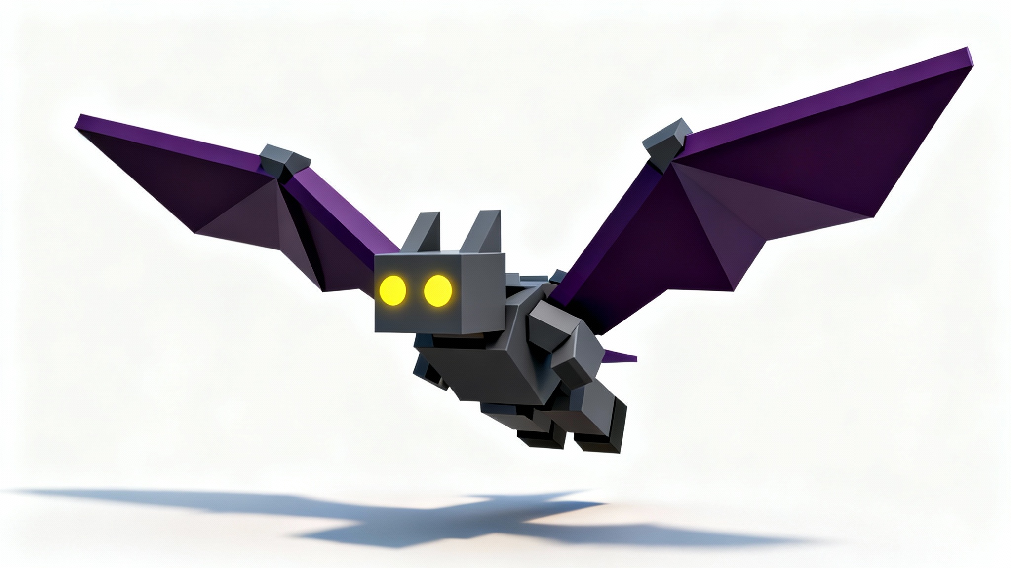 A 3D model of a blocky, low-poly bat designed in the Roblox game style. The bat is dark grey with purple wings and is shown in a flying pose against a plain white background.
