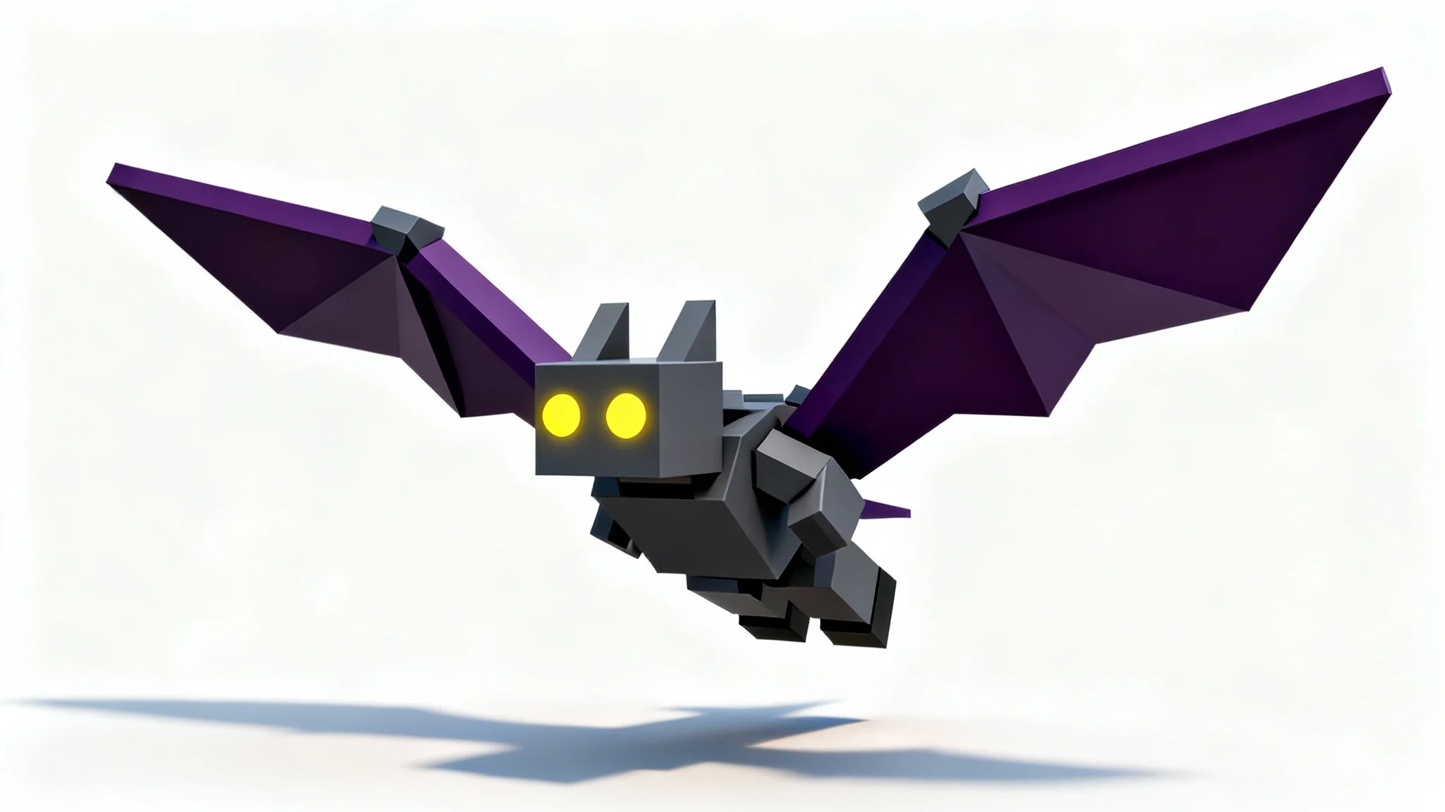 A 3D model of a blocky, low-poly bat designed in the Roblox game style. The bat is dark grey with purple wings and is shown in a flying pose against a plain white background.