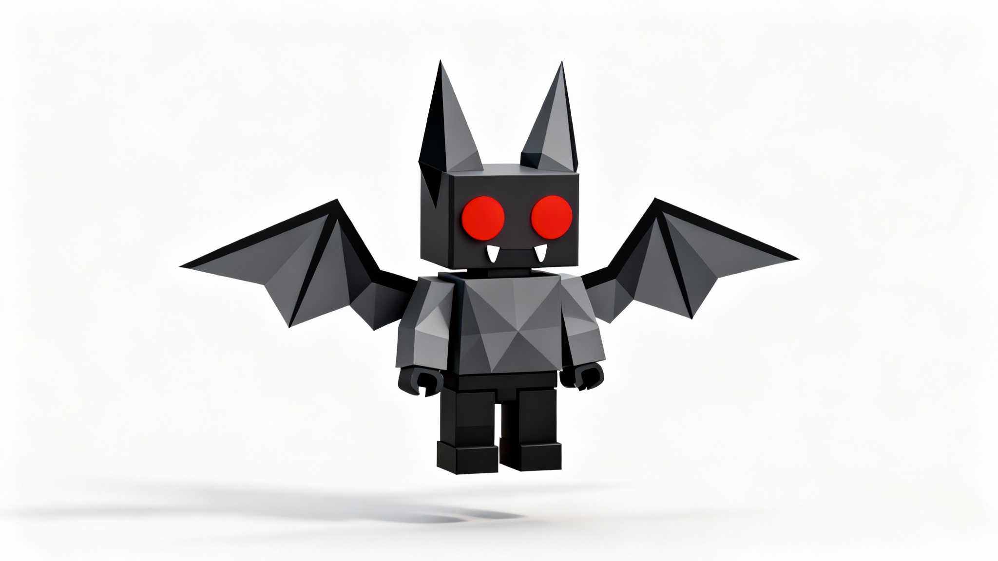 A 3D model of a blocky, Roblox-style bat character with large wings and glowing red eyes, shown against a white background.