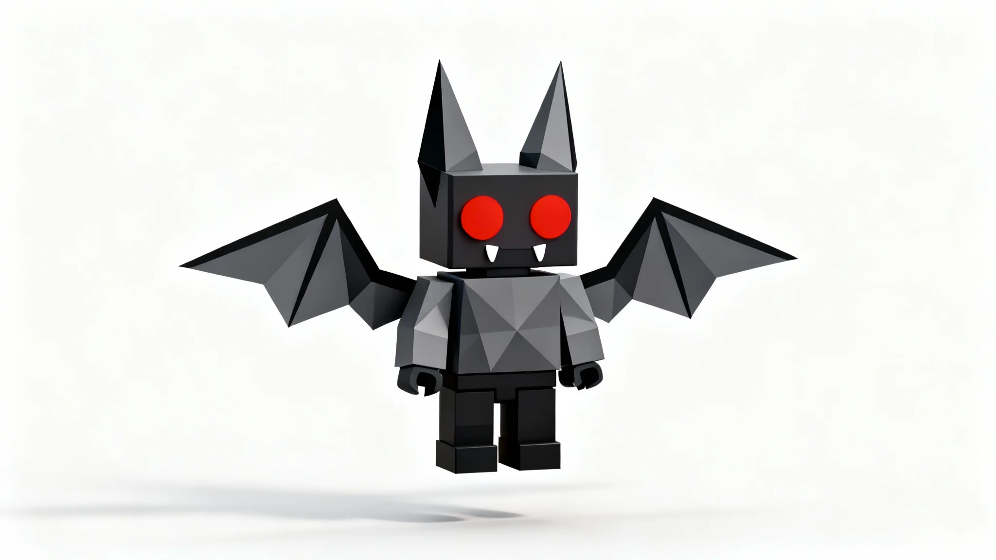A 3D model of a blocky, Roblox-style bat character with large wings and glowing red eyes, shown against a white background.