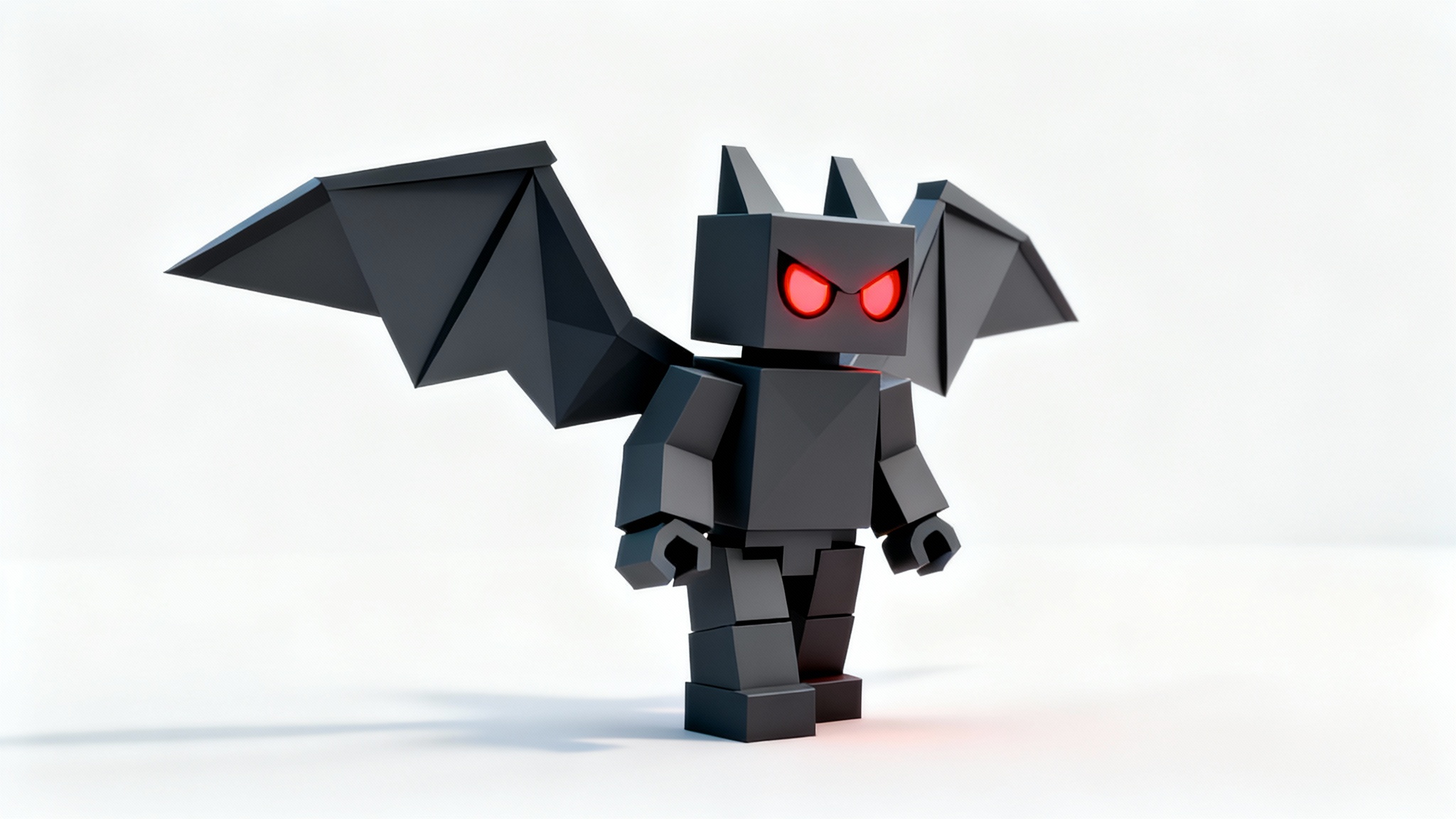 A 3D model of a stylized, blocky Roblox bat with glowing red eyes and outstretched wings, displayed against a plain white background.