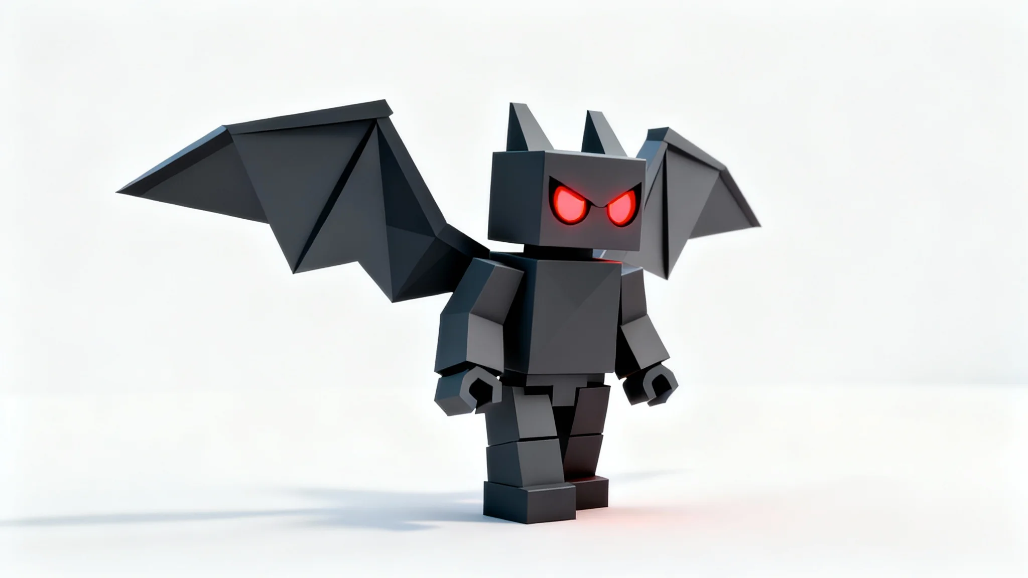 A 3D model of a stylized, blocky Roblox bat with glowing red eyes and outstretched wings, displayed against a plain white background.