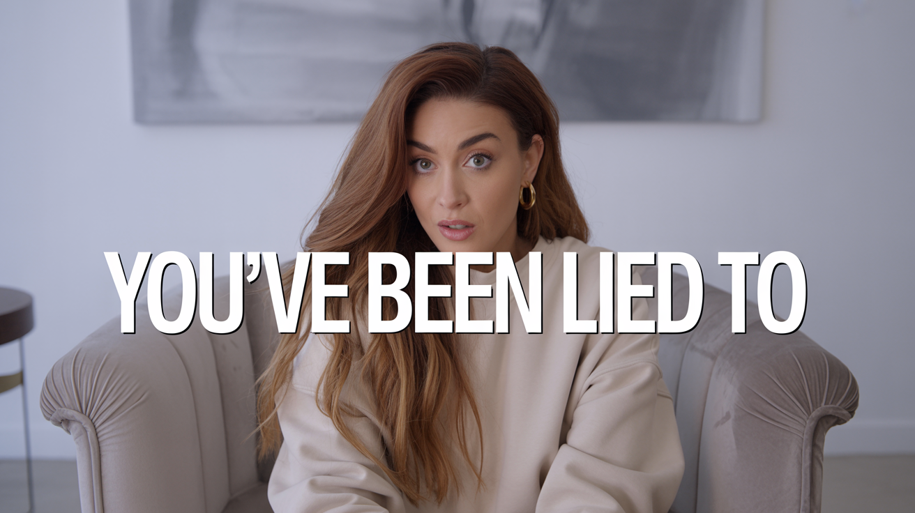 A professionally designed video hook image showing a young woman looking surprised, with the bold text 'You've Been Lied To' overlaid on top.