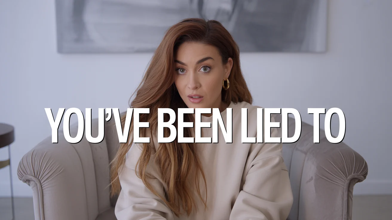 A professionally designed video hook image showing a young woman looking surprised, with the bold text 'You've Been Lied To' overlaid on top.