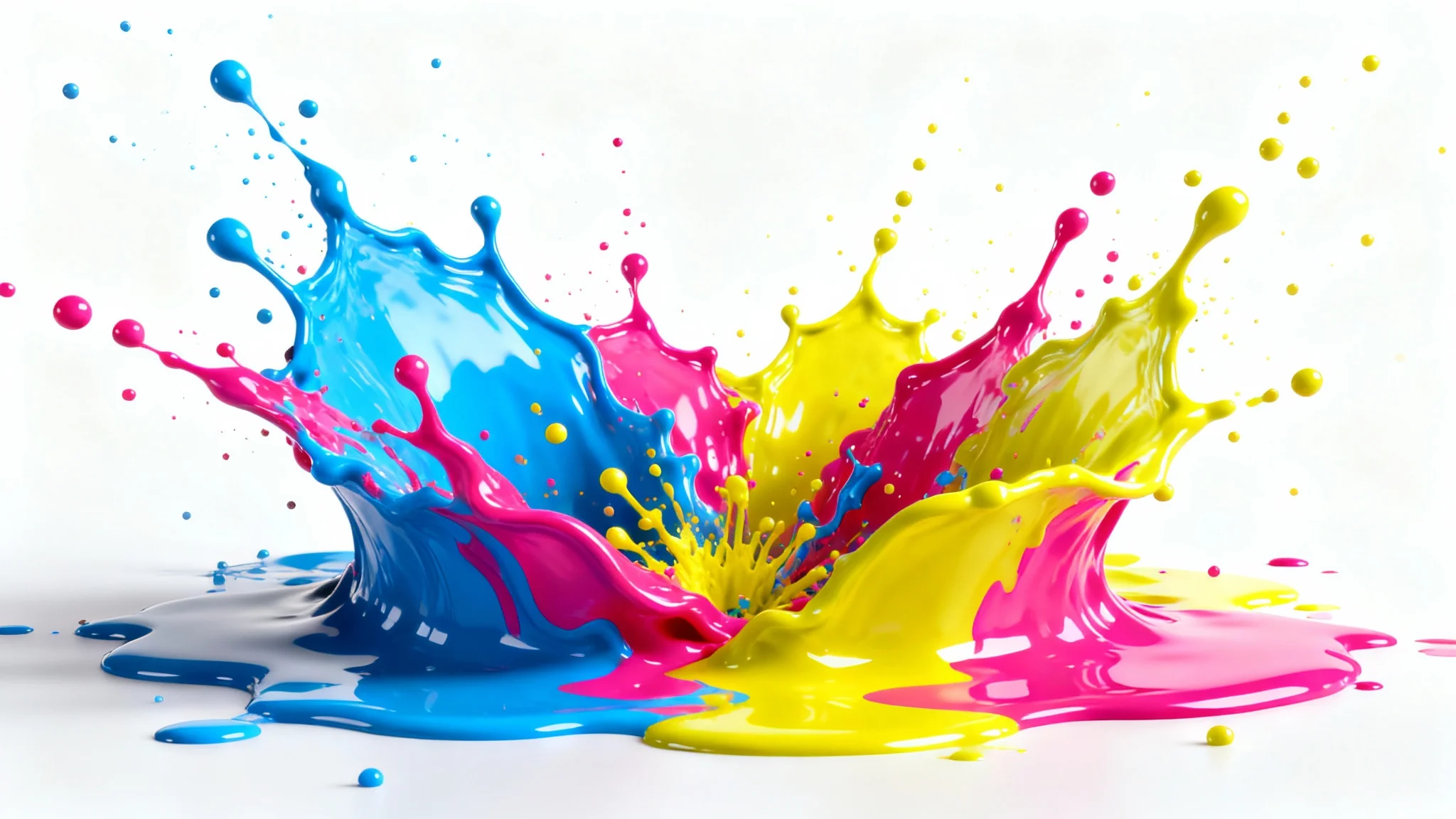 A dynamic, colorful splash of paint frozen in mid-air against a white background, symbolizing an attention-grabbing video hook.
