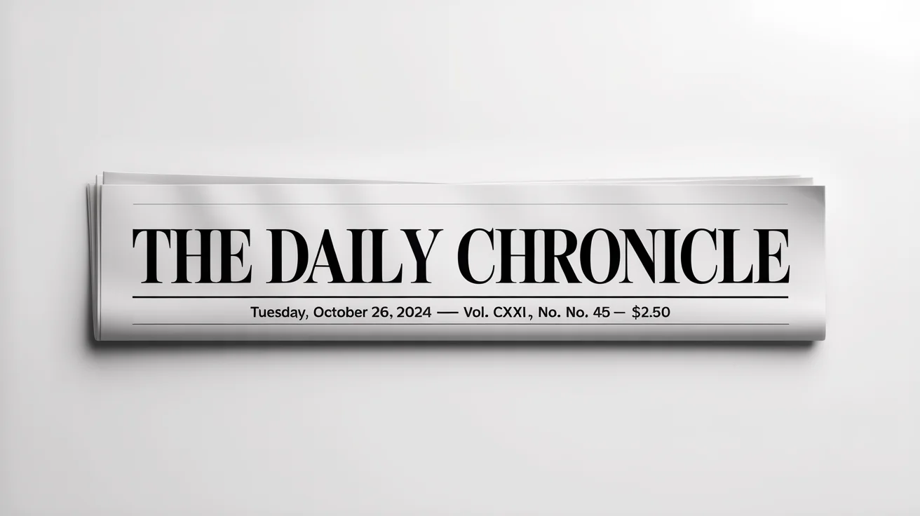 A professionally designed, final-result newspaper banner for 'The Daily Chronicle', showcasing a clean and modern masthead with the date and price, set against a white background.