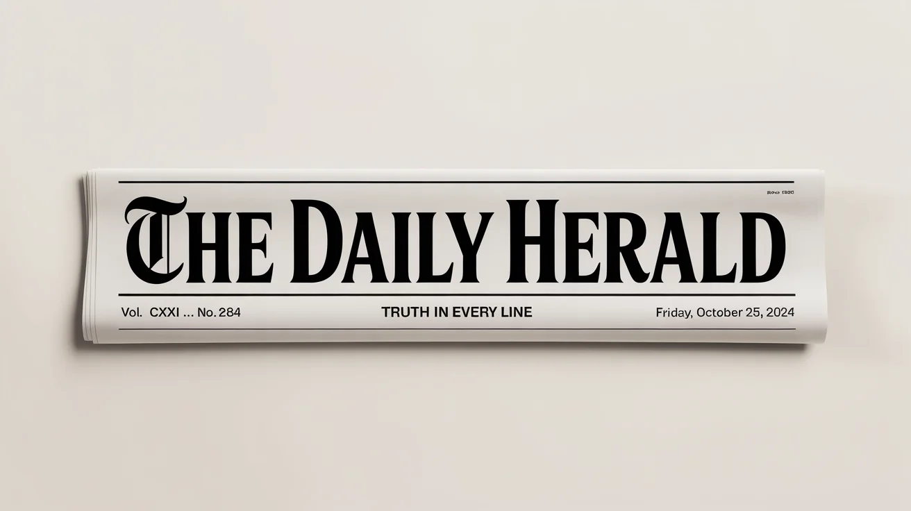 A photorealistic mockup of a newspaper banner with the title 'THE DAILY HERALD' in a classic font, shown against a plain white background.