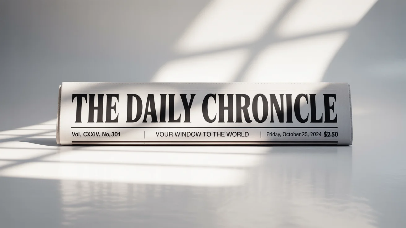 A professionally designed mockup of a newspaper banner for 'The Daily Chronicle', featuring the title, date, and slogan on a clean white background.