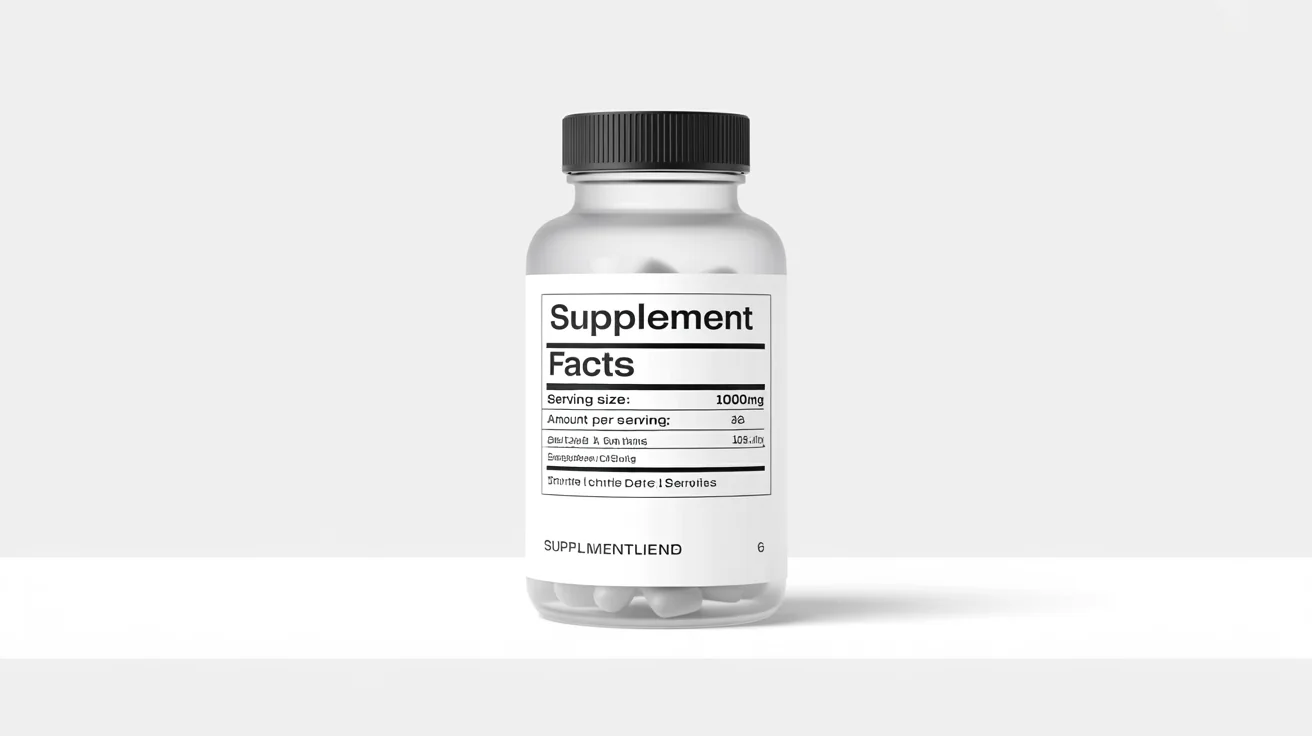 A close-up photograph of a modern supplement bottle, showing the professionally designed supplement facts label on the side.
