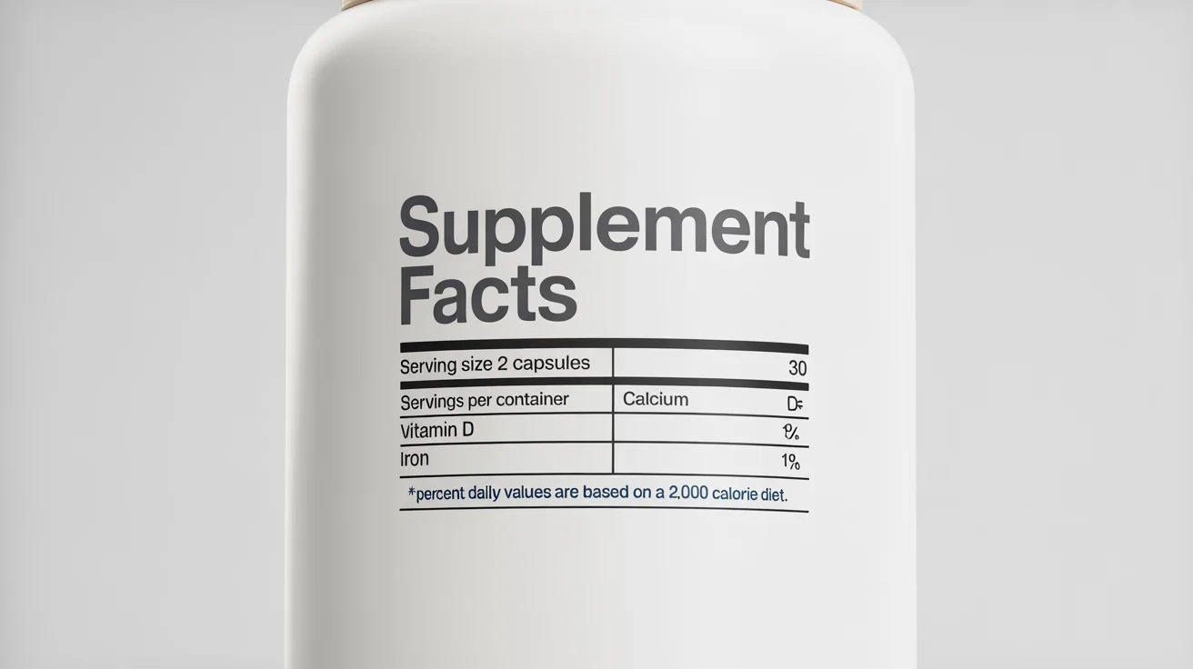 A professionally designed mockup of a supplement facts label for a multivitamin, detailing ingredients and serving sizes against a clean white background.