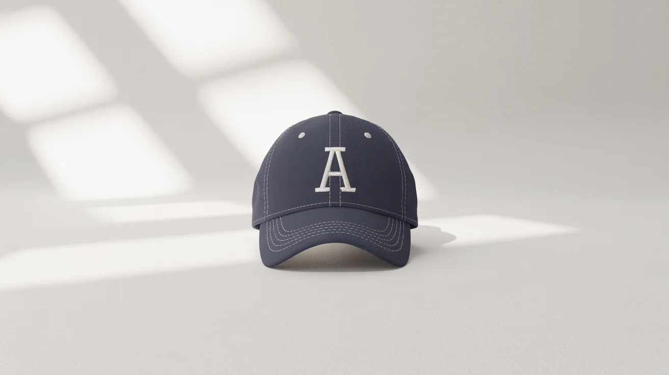 A product mockup of a charcoal gray baseball cap with a minimalist white 'A' logo embroidered on the front, shot against a clean white background.