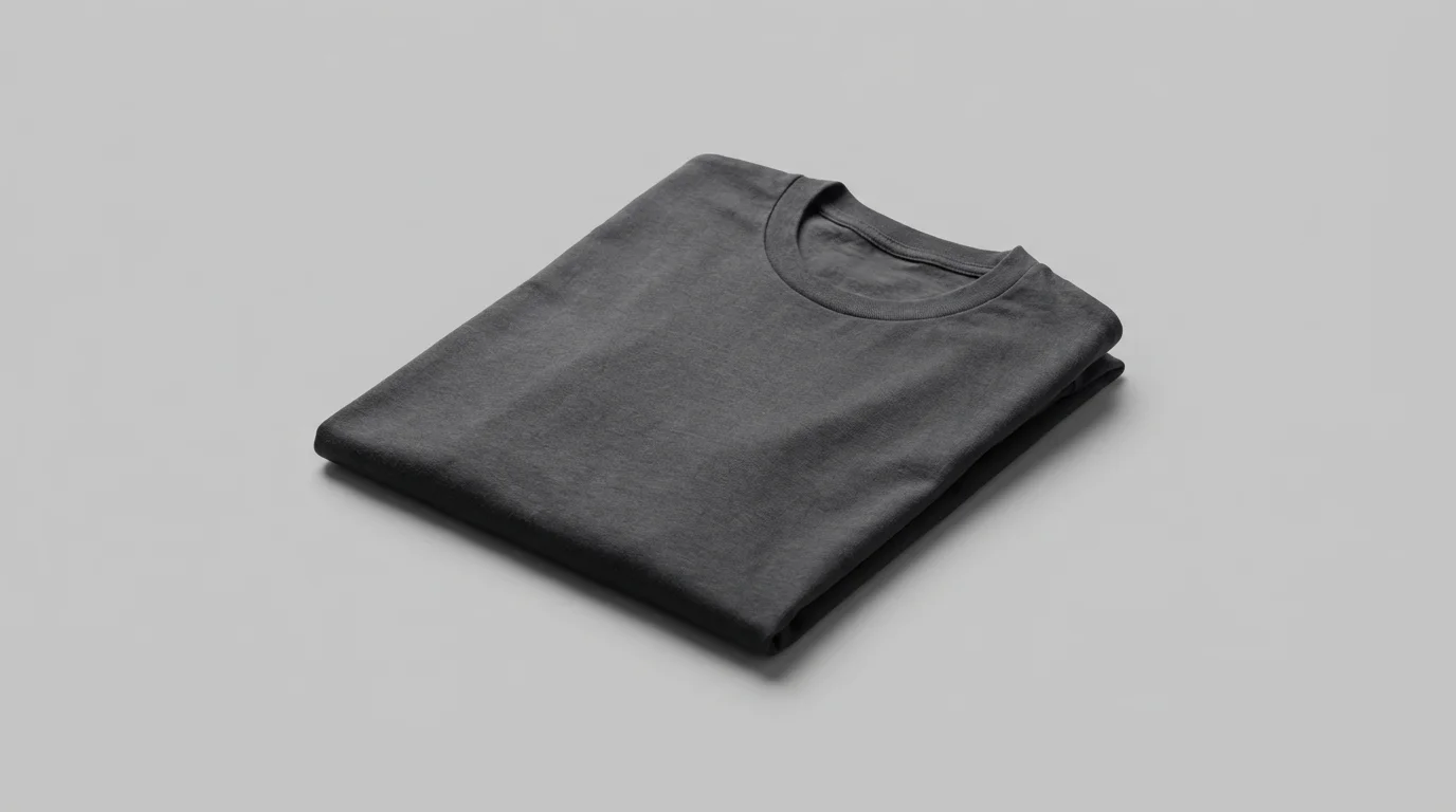 A neatly folded, premium charcoal gray t-shirt displayed on a clean, light gray background, highlighting the soft texture of the fabric in a professional product photograph.