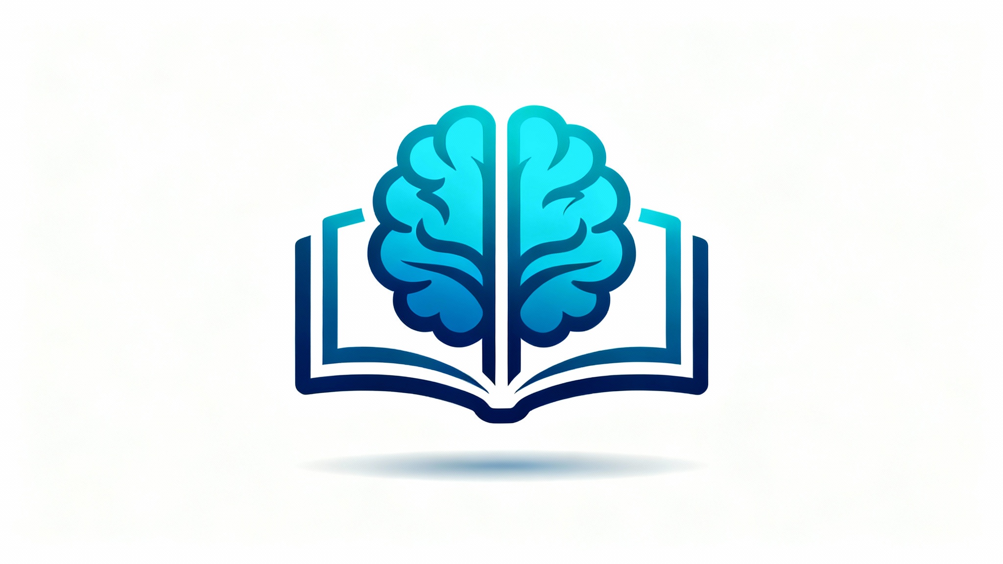 A minimalist logo for a learning company, featuring a stylized brain that is also an open book, in shades of blue on a white background.