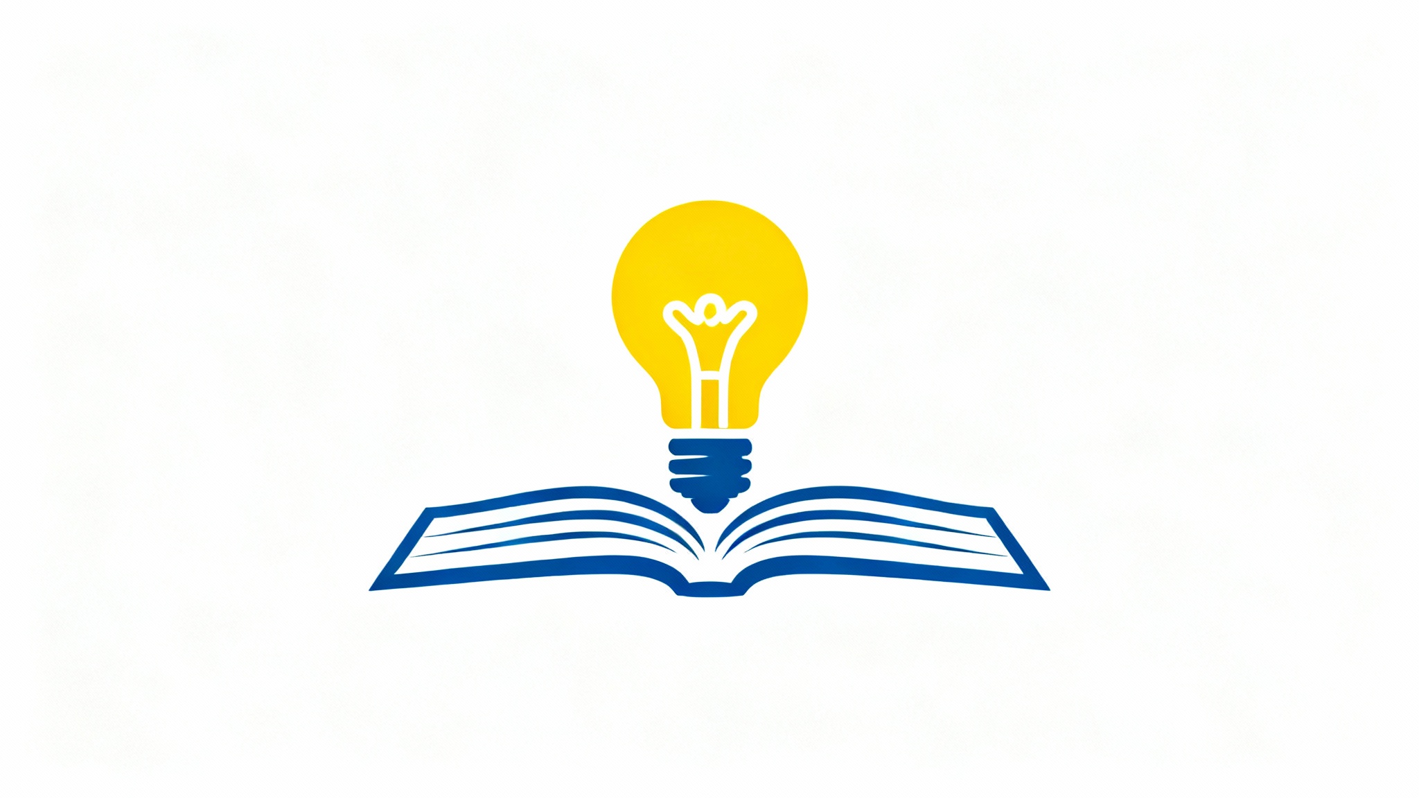 A modern, minimalist logo for a learning company, showing a blue stylized open book with a yellow lightbulb icon emerging from it, set against a plain white background.