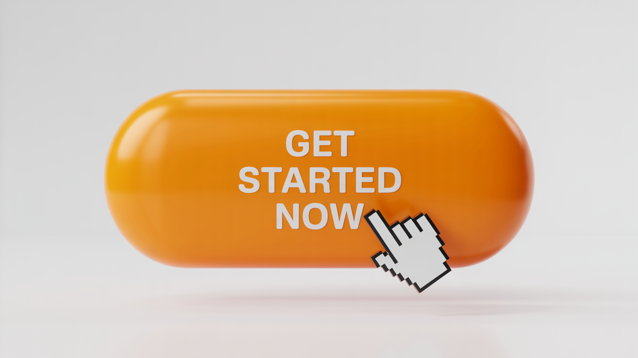A modern, orange call-to-action button with the text 'Get Started Now' in white, set against a plain white background. A cursor icon hovers over the button, ready to click.