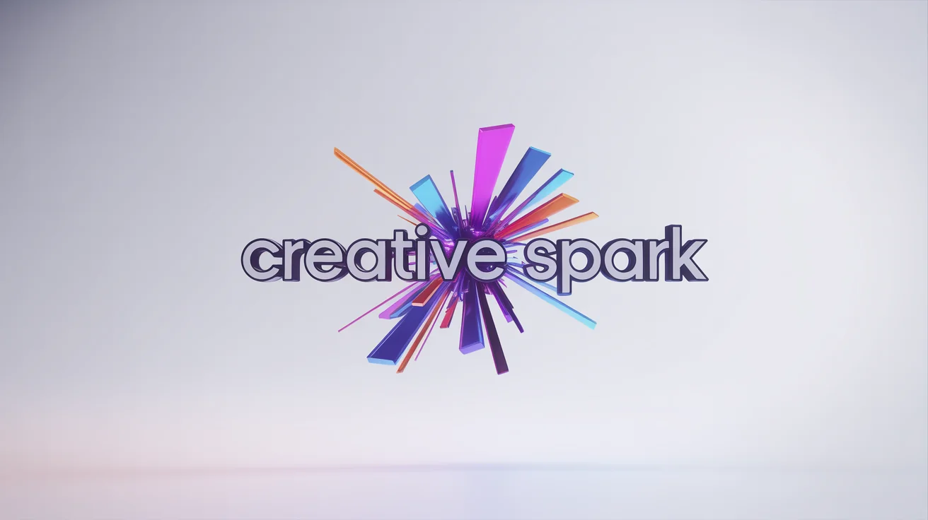 A mockup of a professional YouTube intro for the fictional channel 'Creative Spark', featuring the title in a bold, futuristic font surrounded by energetic, colorful light trails and abstract shapes on a white background.