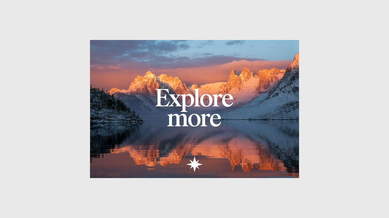 A beautiful landscape photo of a mountain lake at sunset with the words 'Explore More' added in a stylish white font.