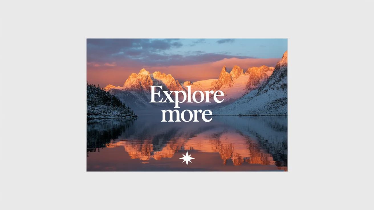 A beautiful landscape photo of a mountain lake at sunset with the words 'Explore More' added in a stylish white font.