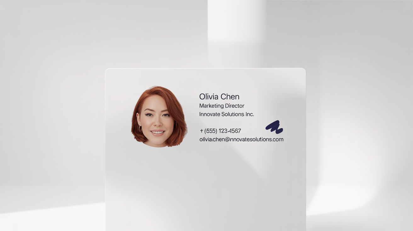 A professional email signature mockup for Olivia Chen, Marketing Director at Innovate Solutions Inc., displayed against a clean white background.