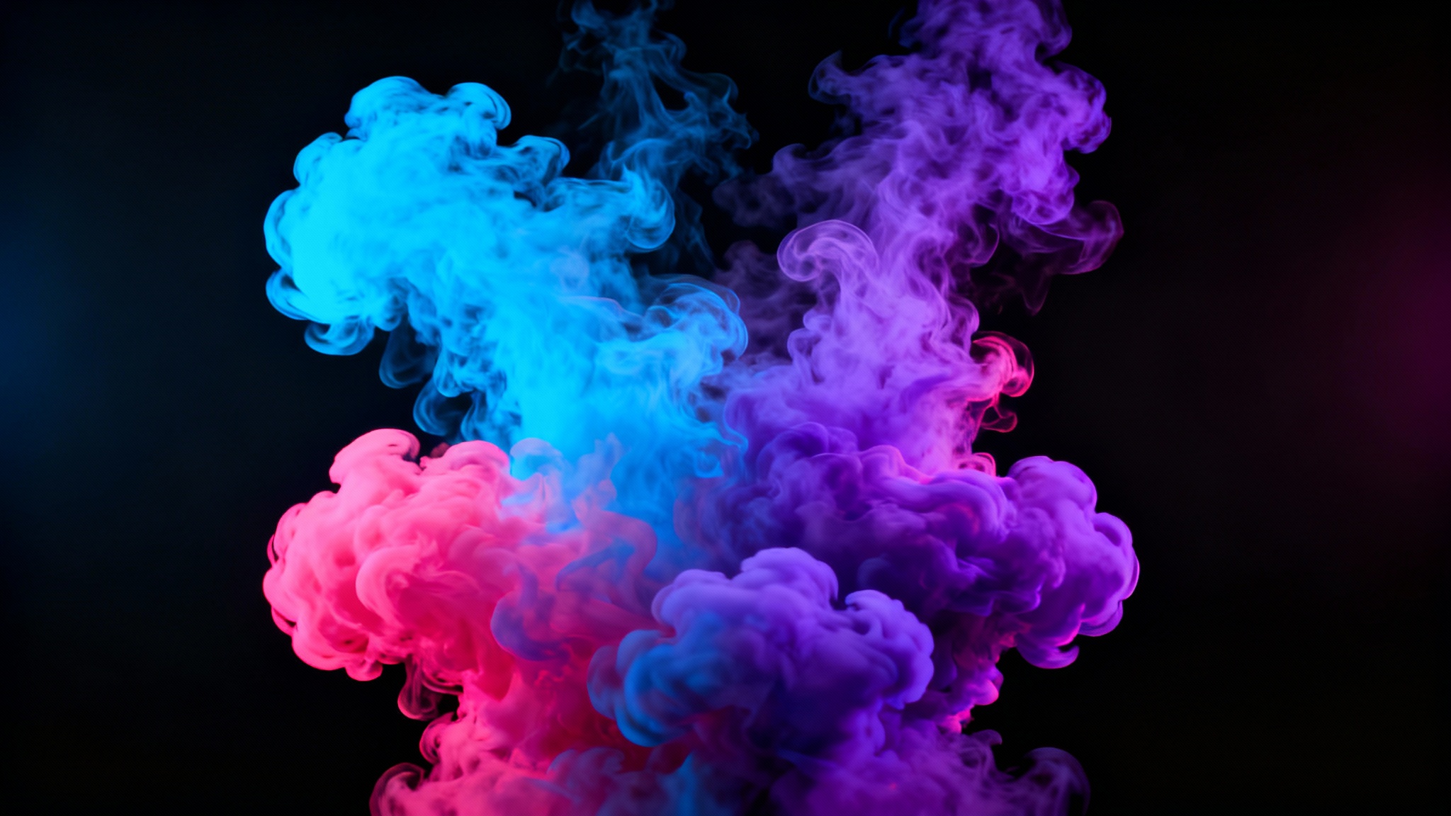 A stunning 16:9 hero image showcasing a neon smoke background, with vibrant swirls of blue, pink, and purple glowing smoke against a dark background.