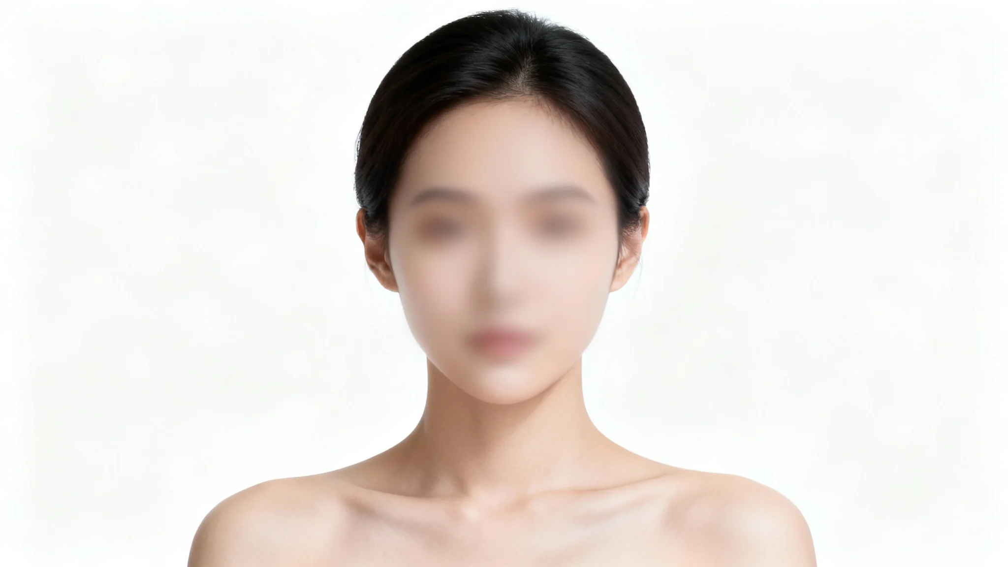 A professional studio portrait of a person whose face is completely hidden by a smooth blur effect, demonstrating photo privacy.