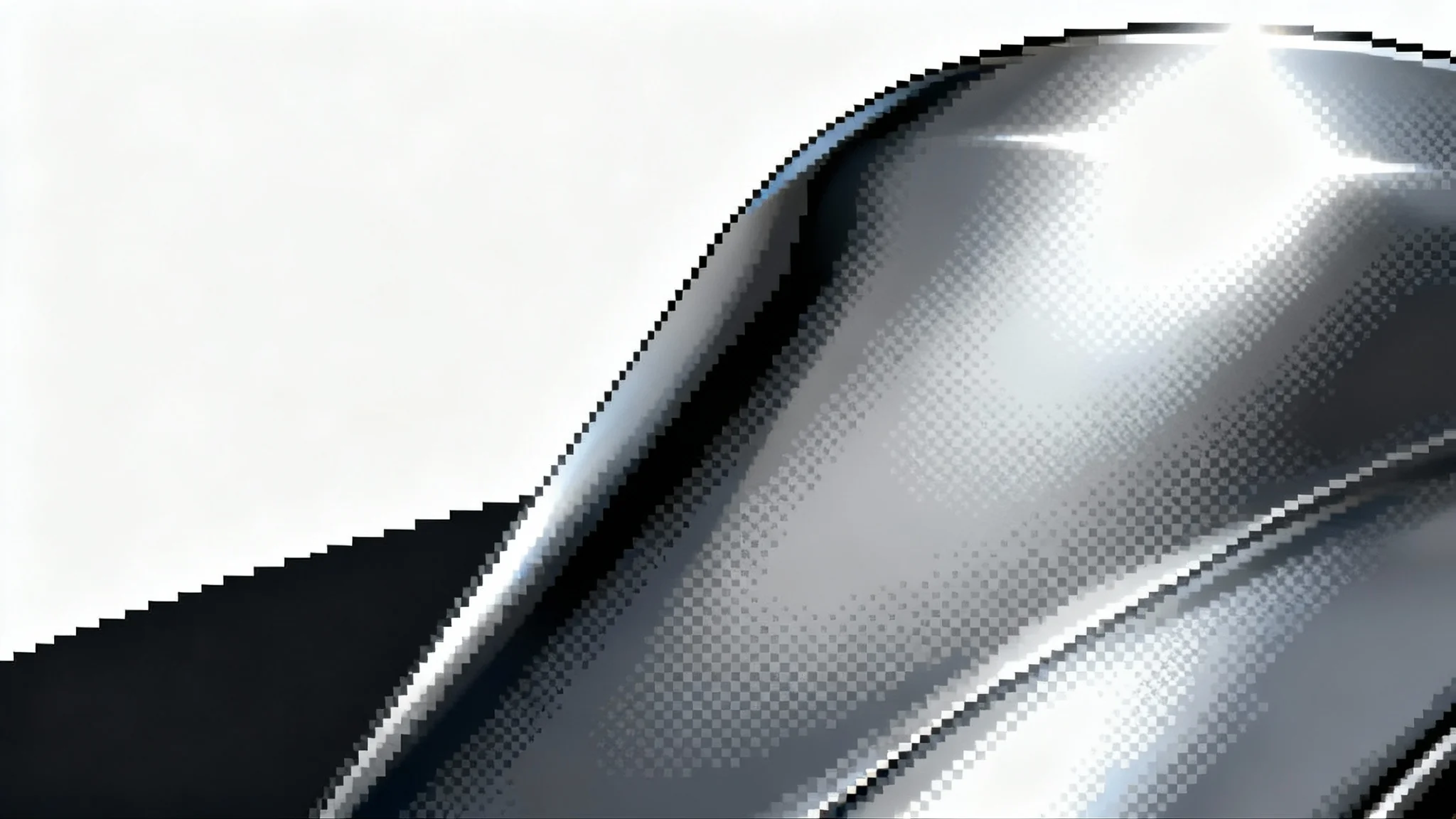 A detailed 16-bit pixel art rendering of a chrome sphere, demonstrating expert shading and dithering techniques with a strong light source creating highlights and shadows, set against a plain white background.