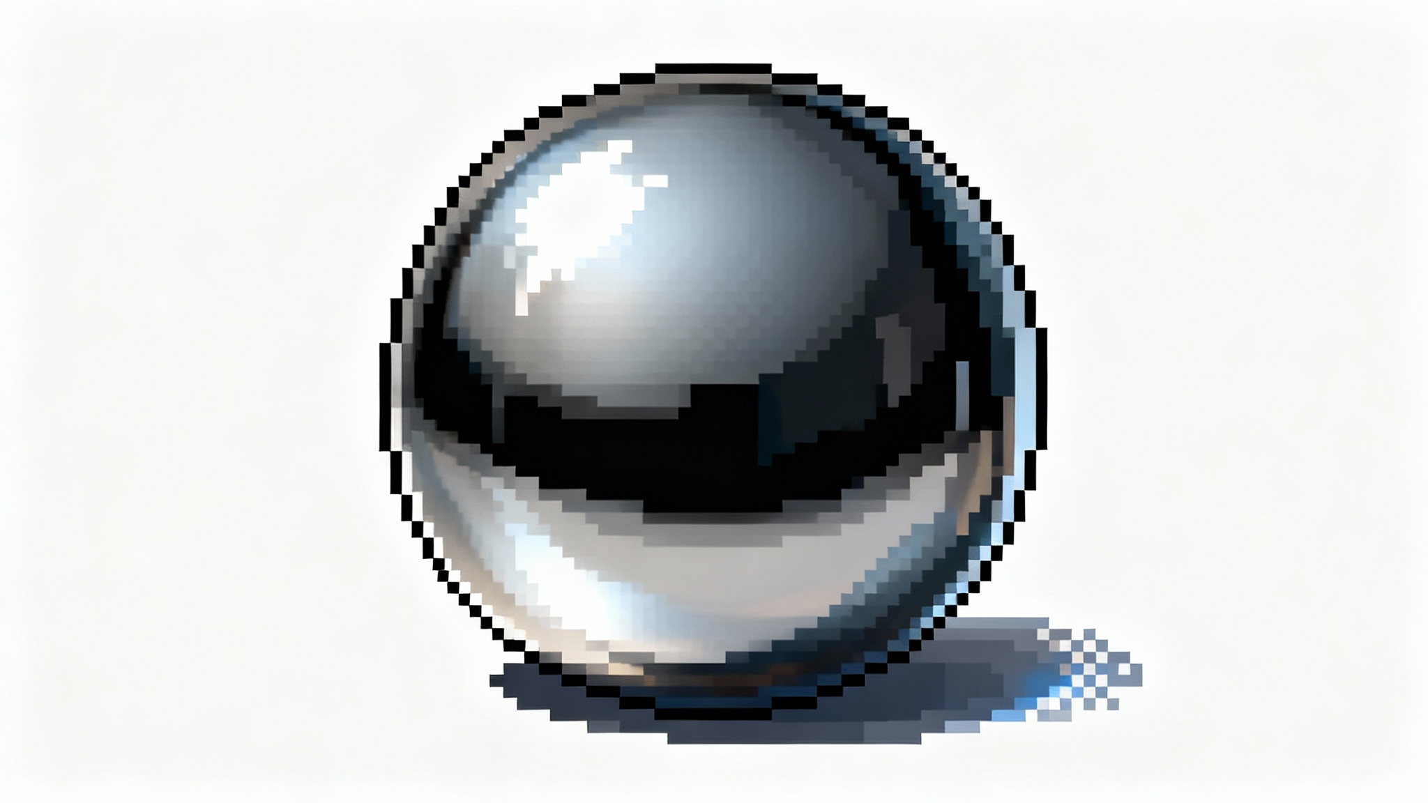 A detailed pixel art sphere demonstrating advanced shading techniques, with clear highlights, shadows, and dithering patterns on a white background.
