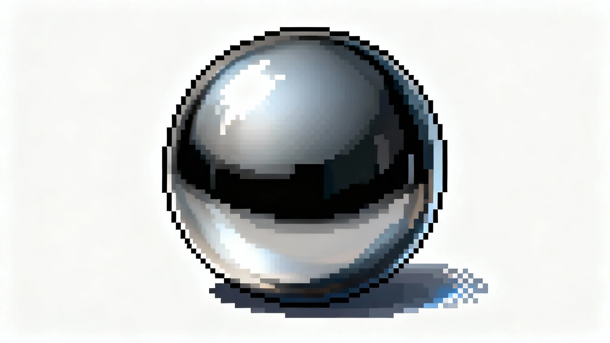 A detailed pixel art sphere demonstrating advanced shading techniques, with clear highlights, shadows, and dithering patterns on a white background.