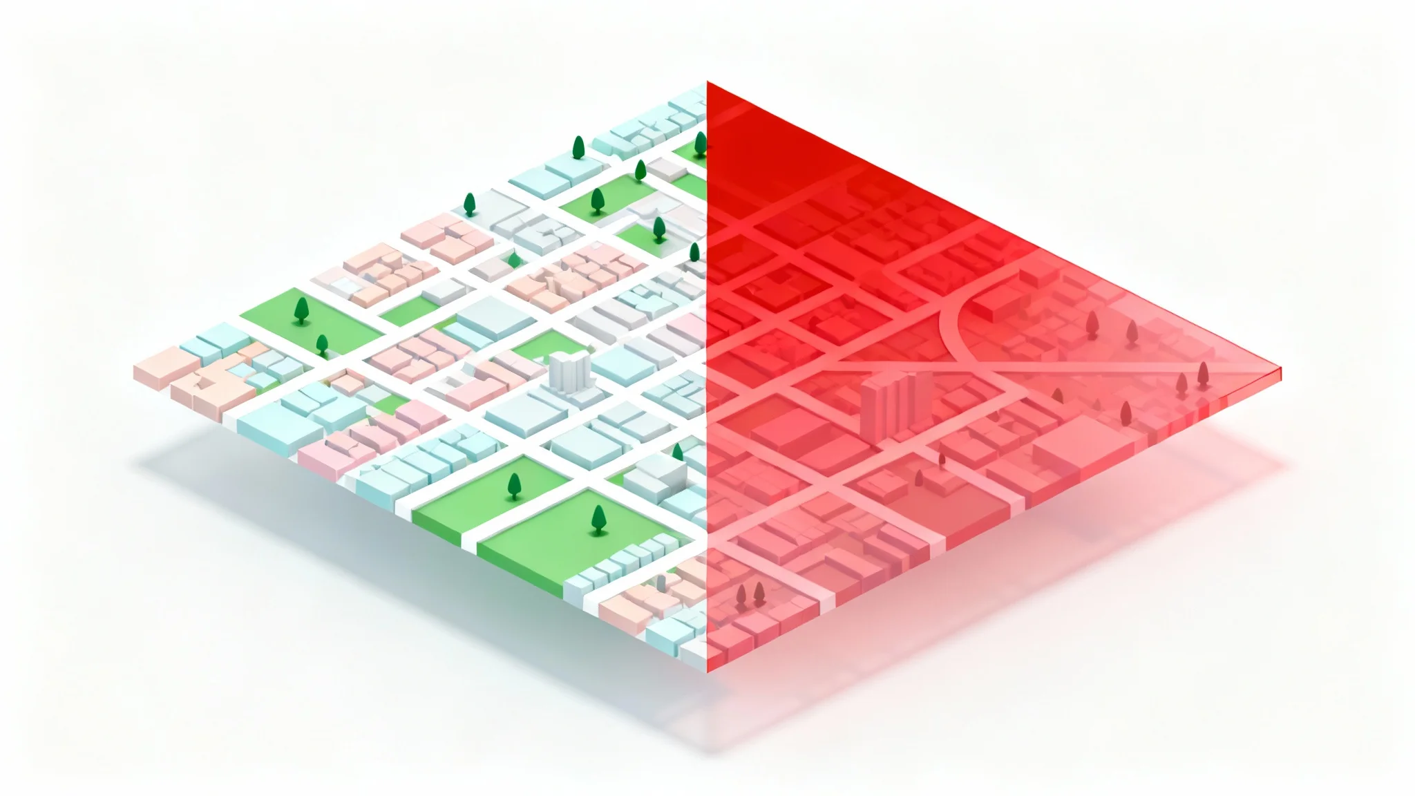 A stylized map of a city with a red polygon drawn over a specific neighborhood, on a clean white background.