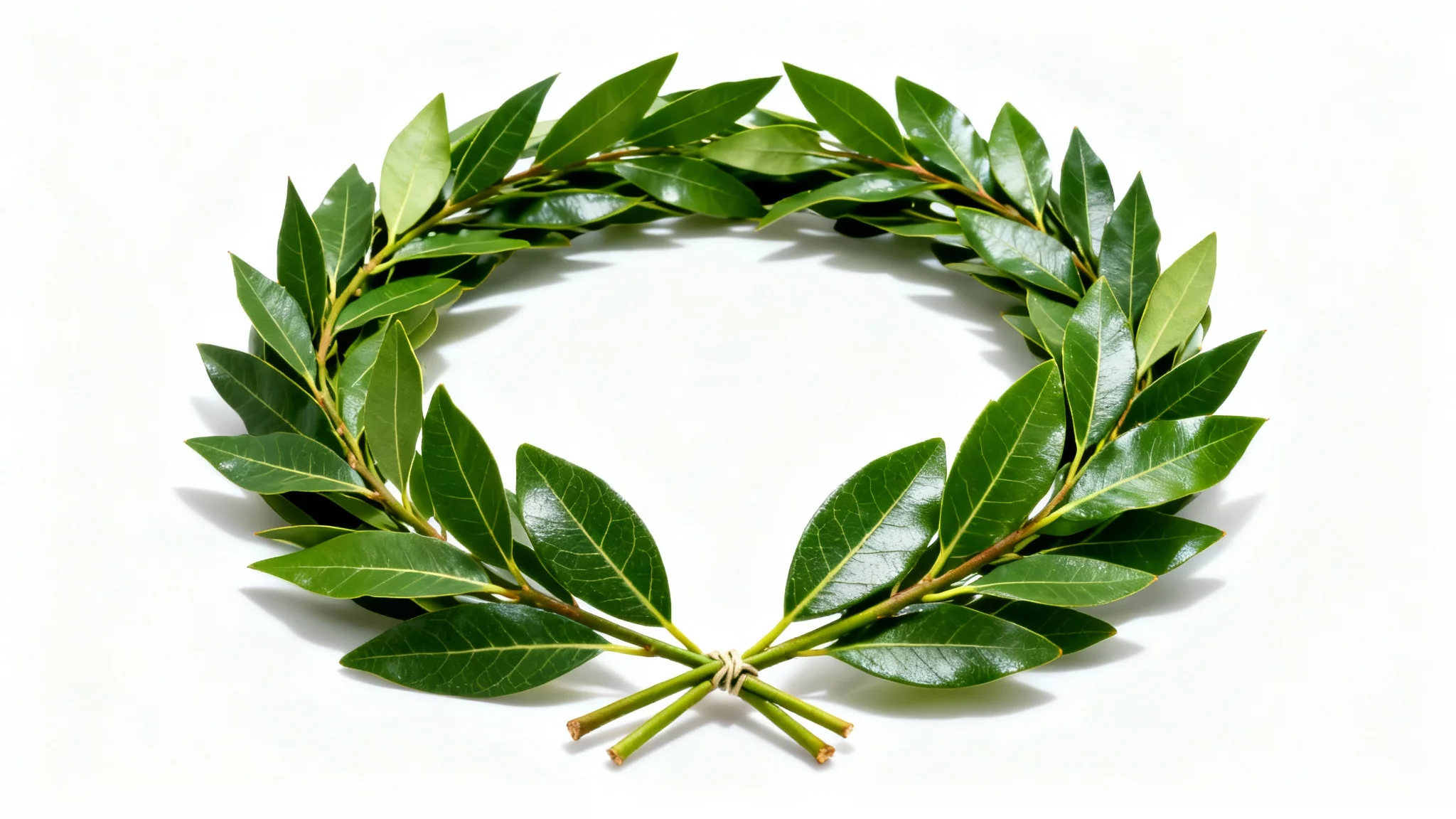 A photorealistic image of a classic green laurel wreath, symbolizing victory and honor, presented on a clean white background.