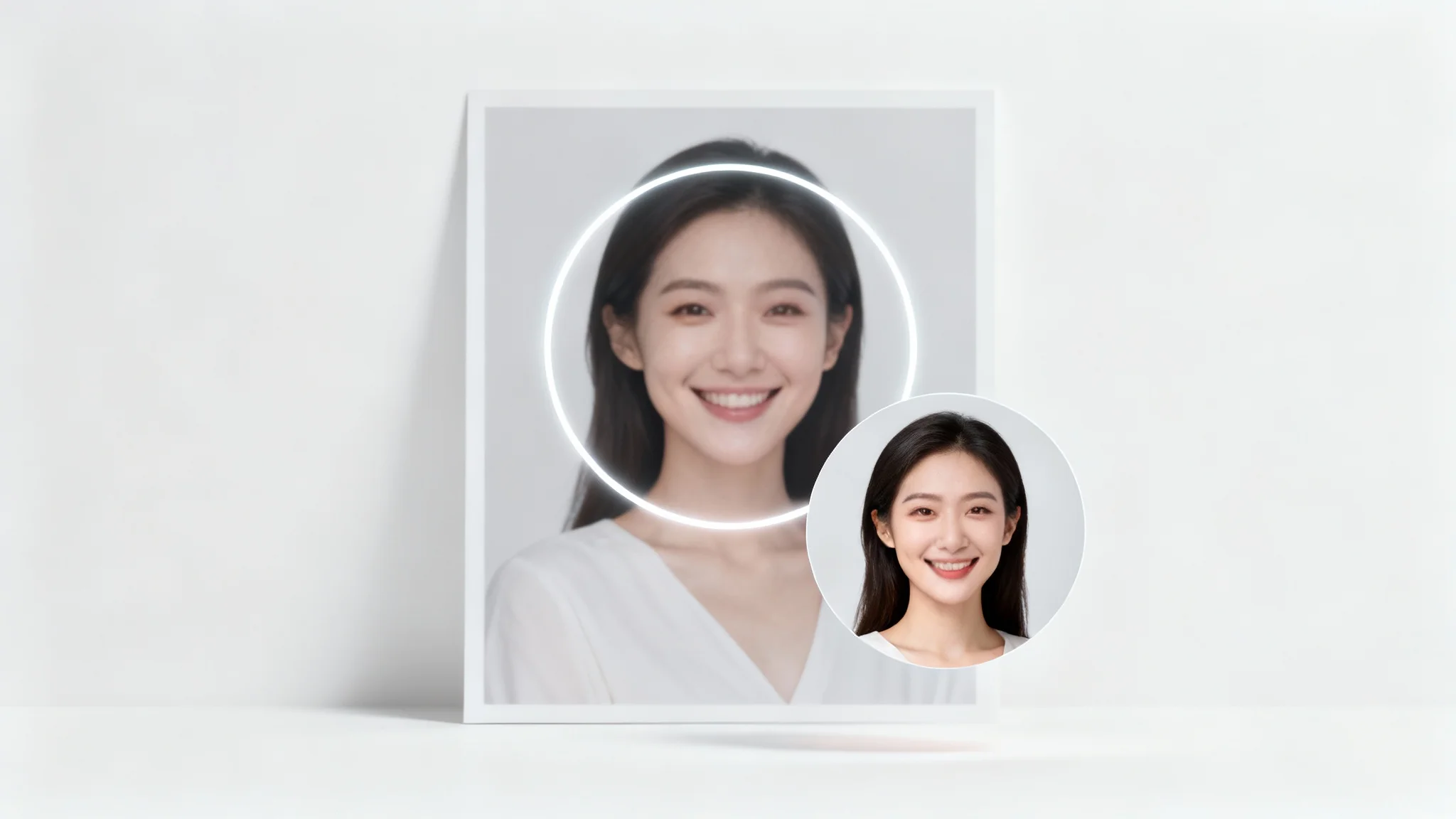 A conceptual image illustrating the cropping of a profile picture, showing a larger photo of a woman with a circular crop selection highlighting her face, and a separate, perfectly cropped circular version of her profile picture floating in front.