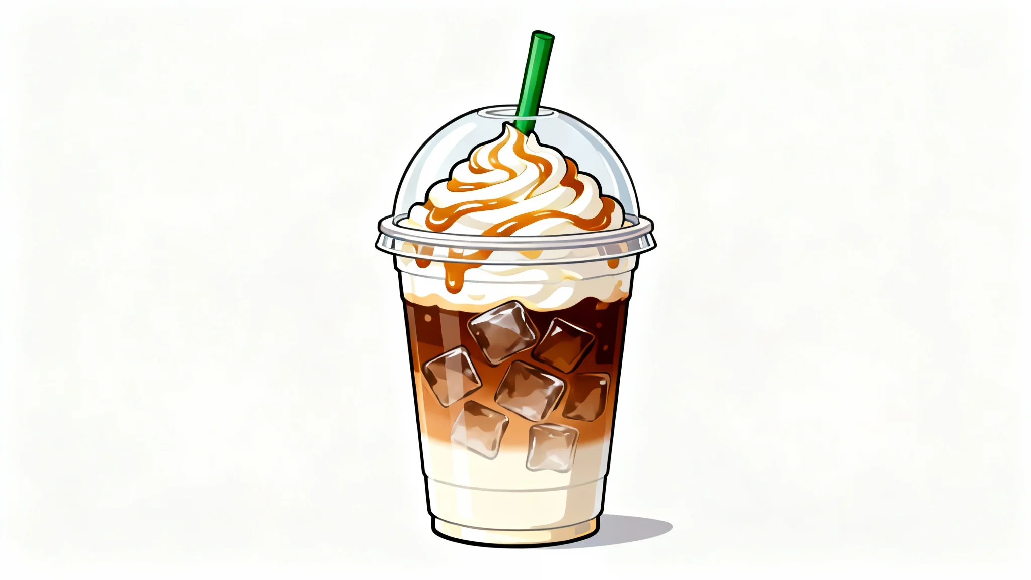 A colorful clipart illustration of a Starbucks iced coffee with whipped cream and a green straw, presented against a clean white background.