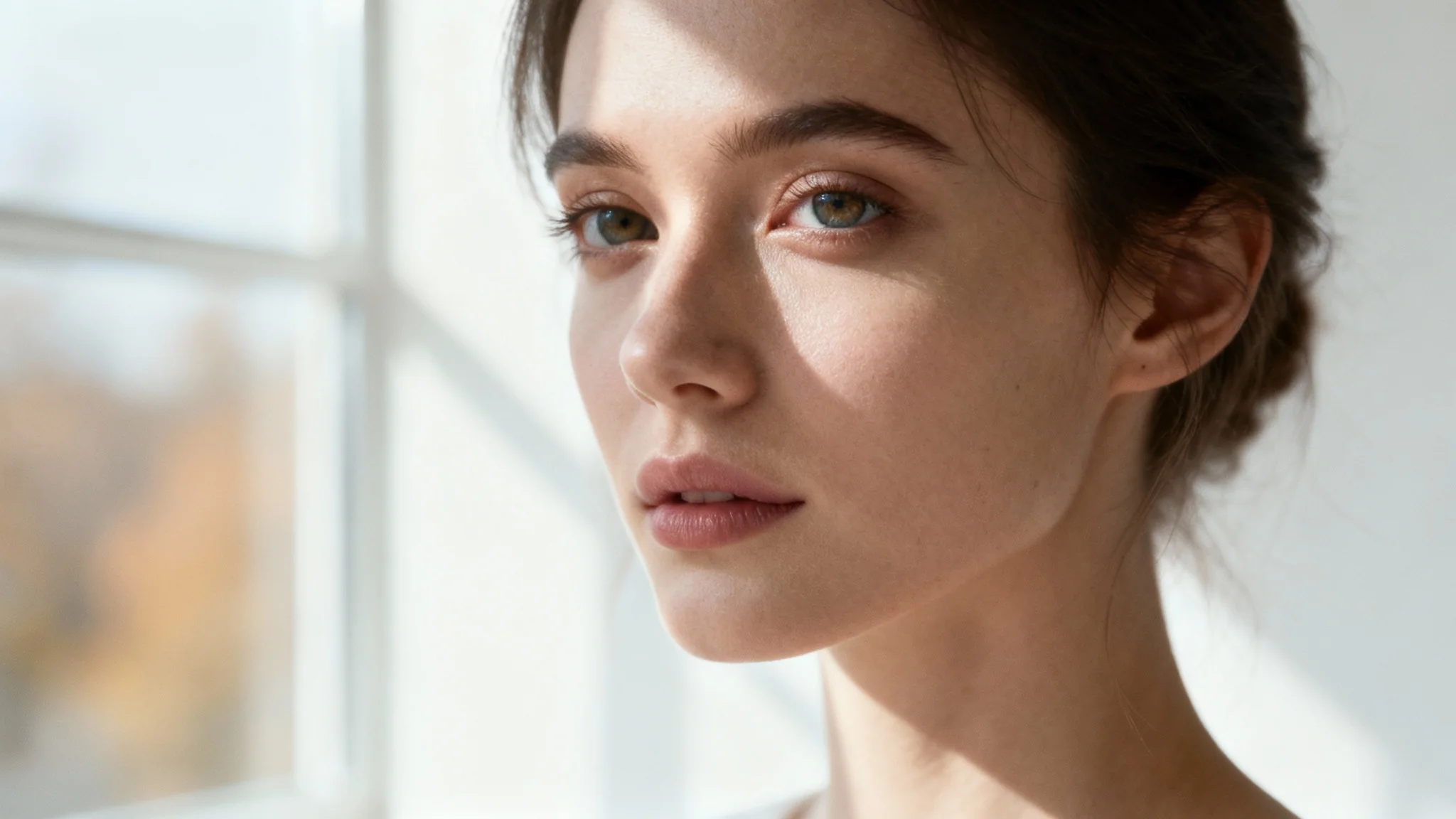 An example of a soft focus portrait, showing a close-up of a woman's face where her eyes are in sharp focus and the background is beautifully blurred.