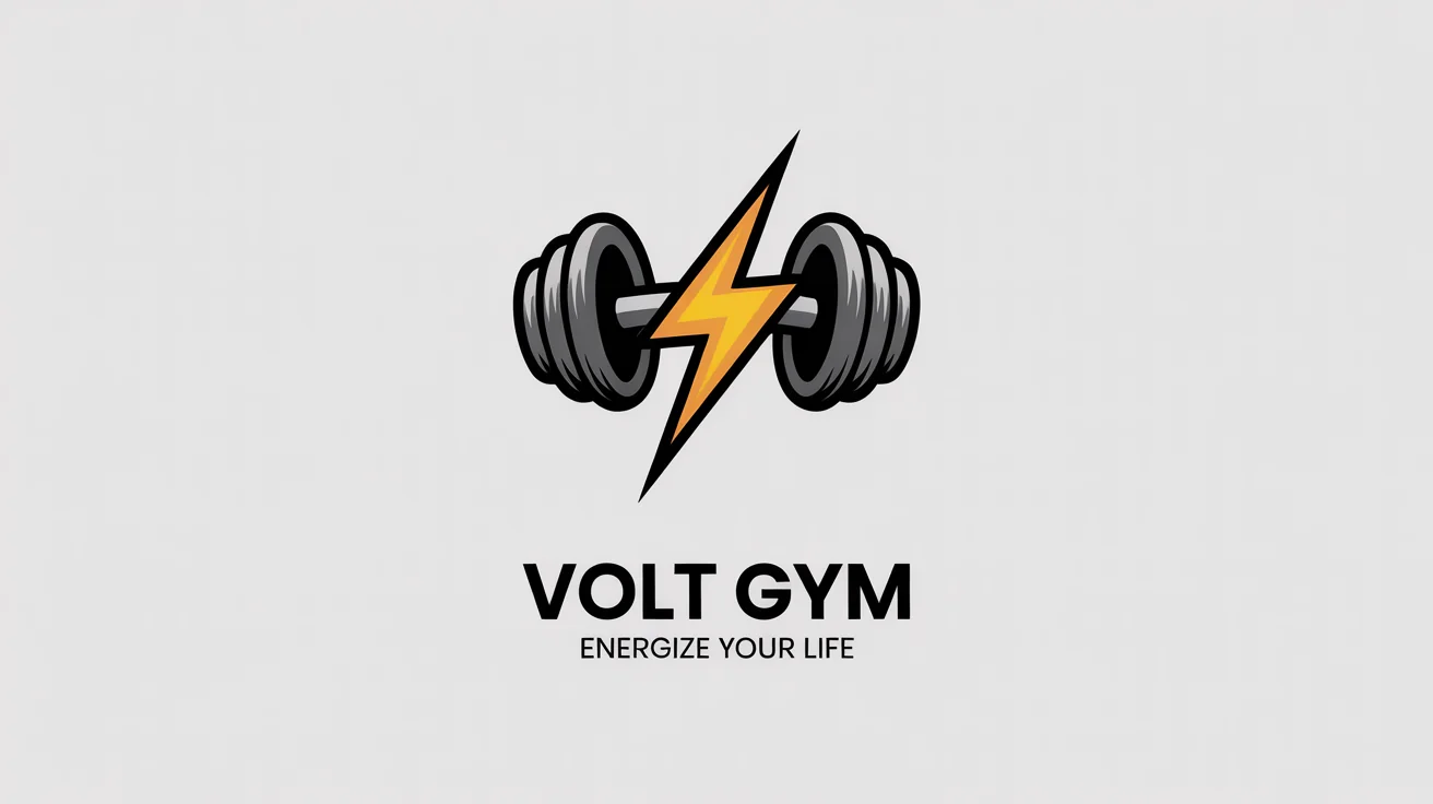 A modern charcoal gray and electric yellow logo for 'Volt Gym', featuring a dumbbell and a lightning bolt on a white background.