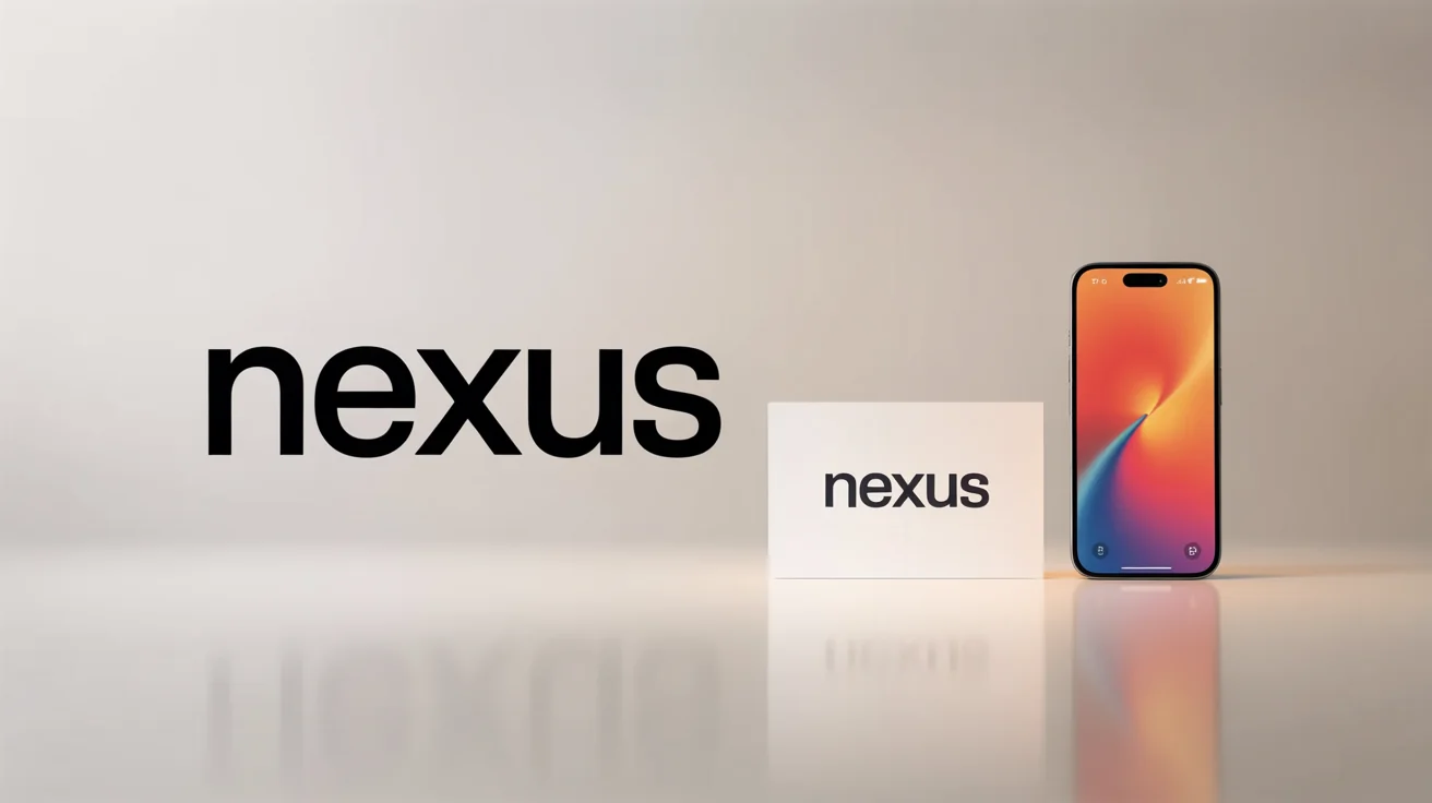 A professionally redrawn, high-resolution vector logo for the word 'Nexus', displayed centrally and on mockups of a business card and smartphone to showcase its clean quality.