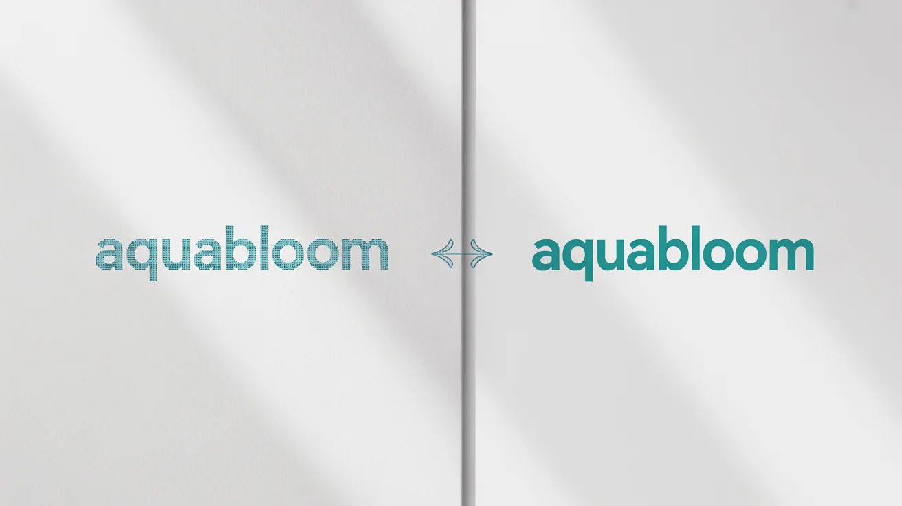 A before-and-after comparison of a logo redesign. The 'before' logo is on the left, looking pixelated and dated. The 'after' logo is on the right, appearing sharp, modern, and professional, demonstrating a logo redrawing service.