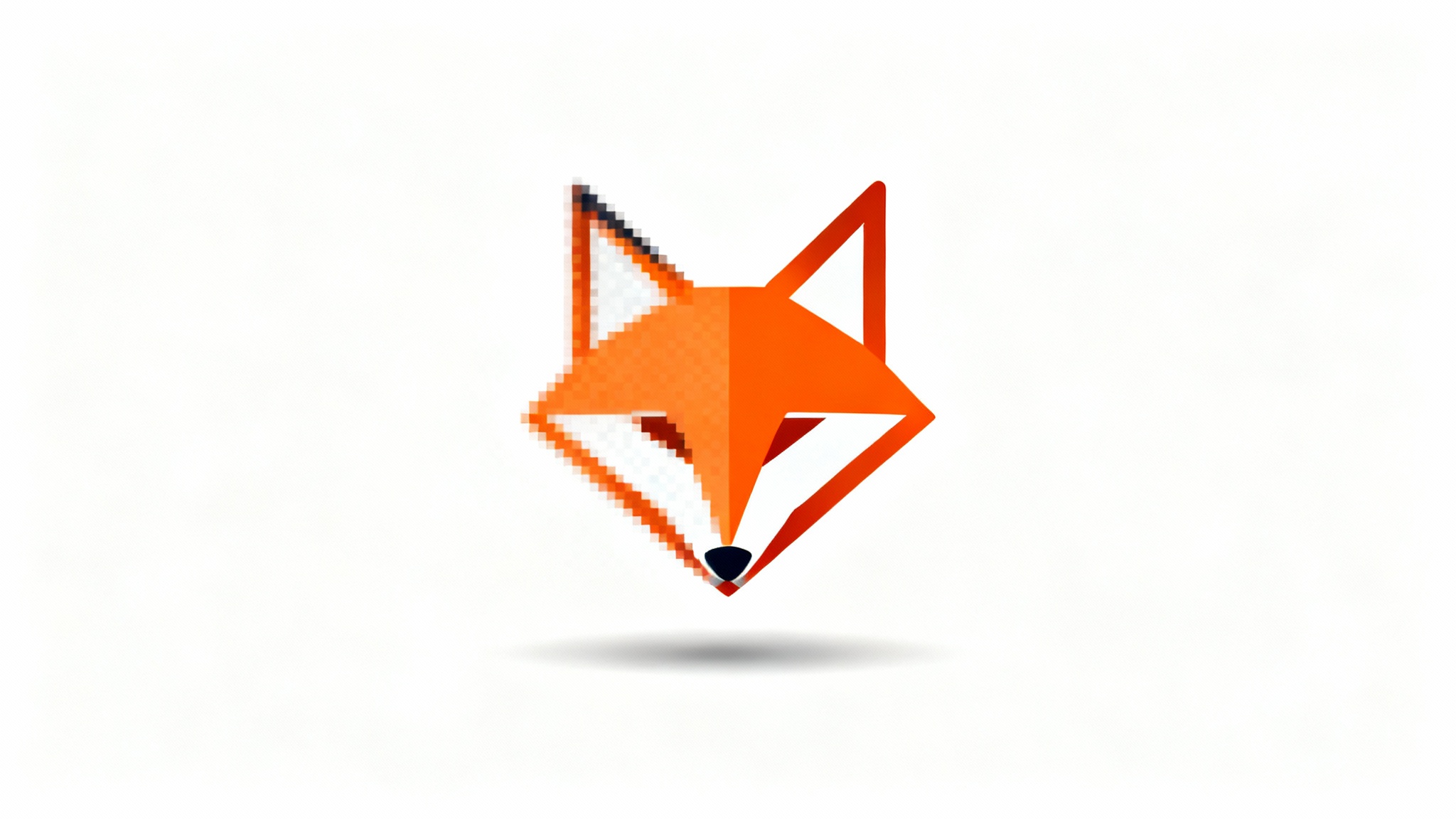 A conceptual image showing a logo of a geometric fox half-blurry and pixelated, and half-sharp and high-resolution, symbolizing the process of redrawing a logo to improve its quality.