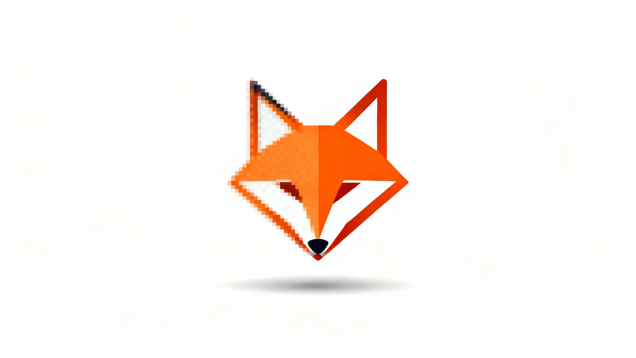 A conceptual image showing a logo of a geometric fox half-blurry and pixelated, and half-sharp and high-resolution, symbolizing the process of redrawing a logo to improve its quality.