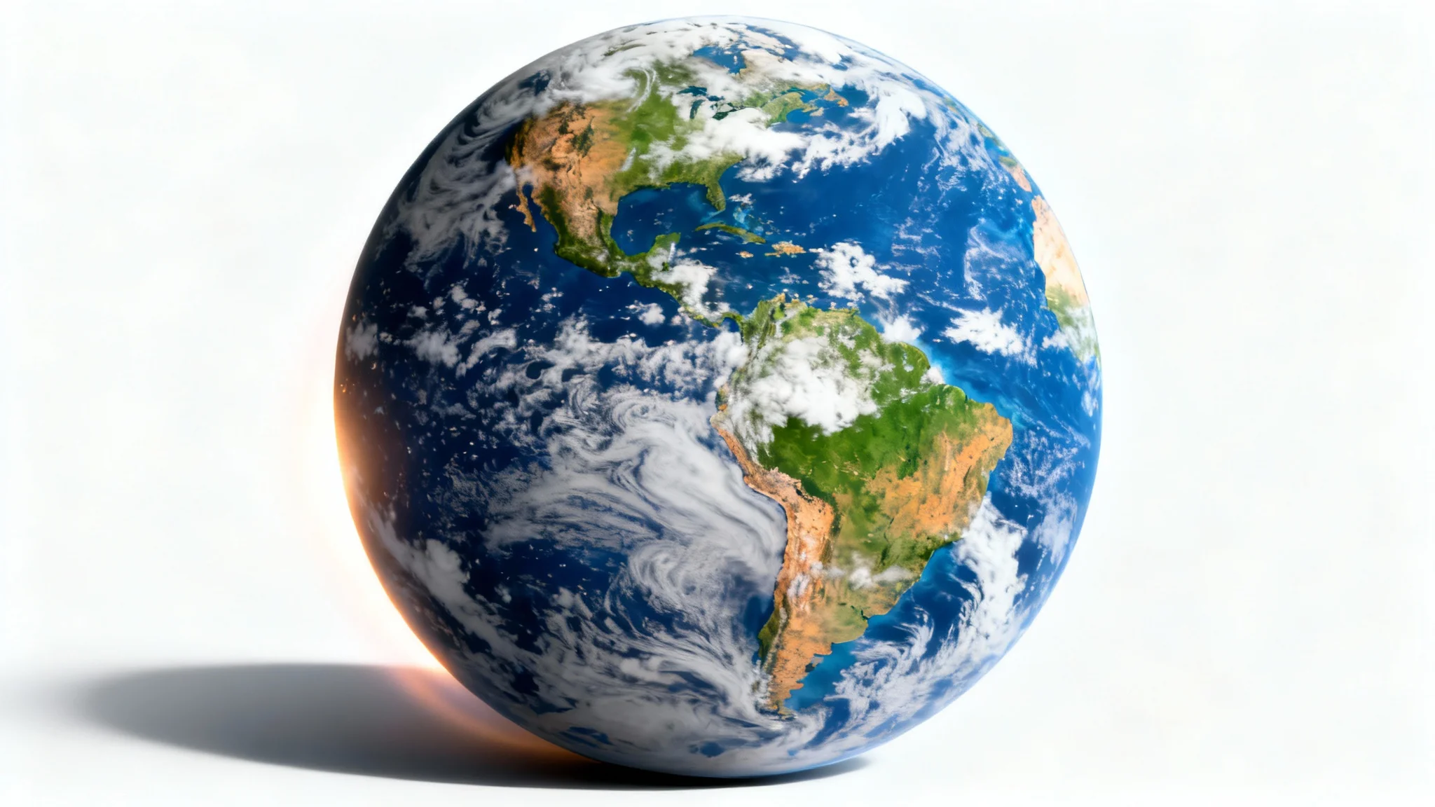 A photorealistic mockup of a colorful, Earth-like planet with clouds, continents, and oceans, isolated on a clean white background.