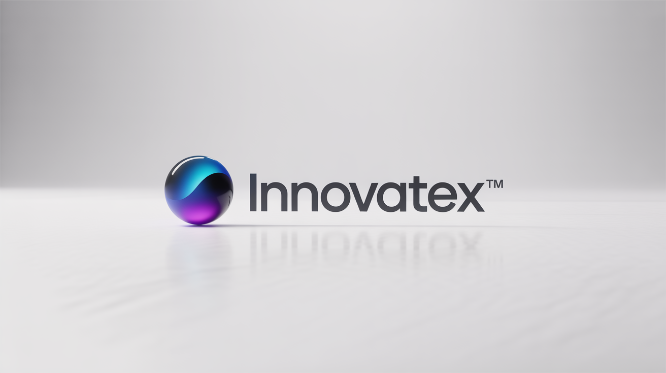 A professional logo for a fictional company named 'InnovateX™', showing a blue and purple sphere icon next to the brand name, complete with a trademark symbol. The logo is displayed on a clean white background.