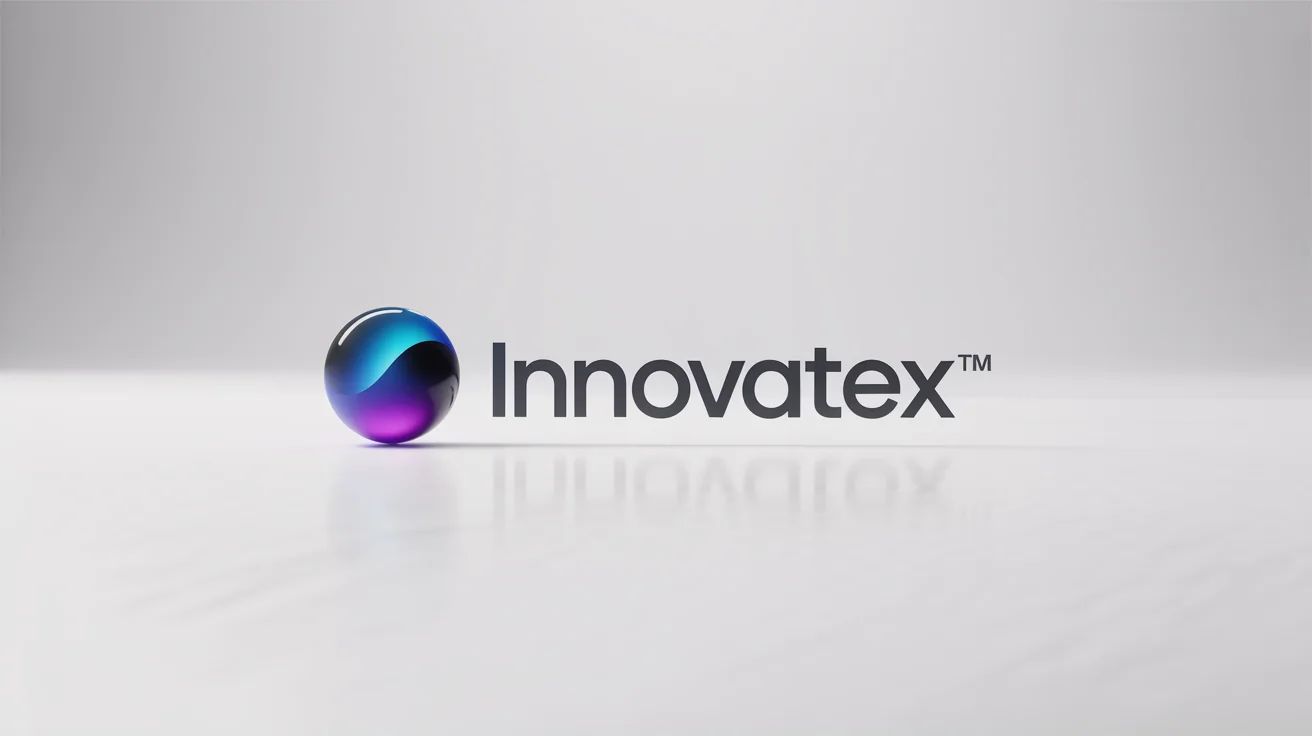 A professional logo for a fictional company named 'InnovateX™', showing a blue and purple sphere icon next to the brand name, complete with a trademark symbol. The logo is displayed on a clean white background.