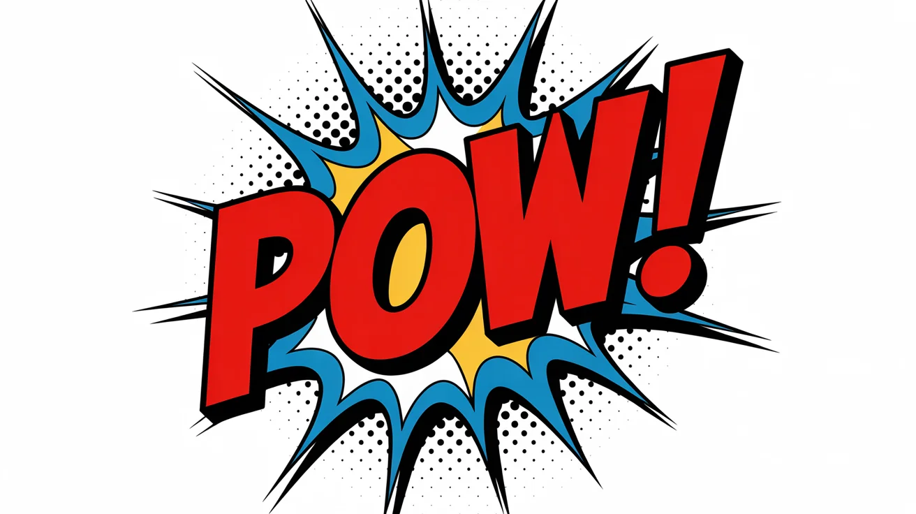 A pop art style comic book graphic showing the word 'POW!' in bold red and yellow letters, bursting from an explosion graphic against a clean white background.