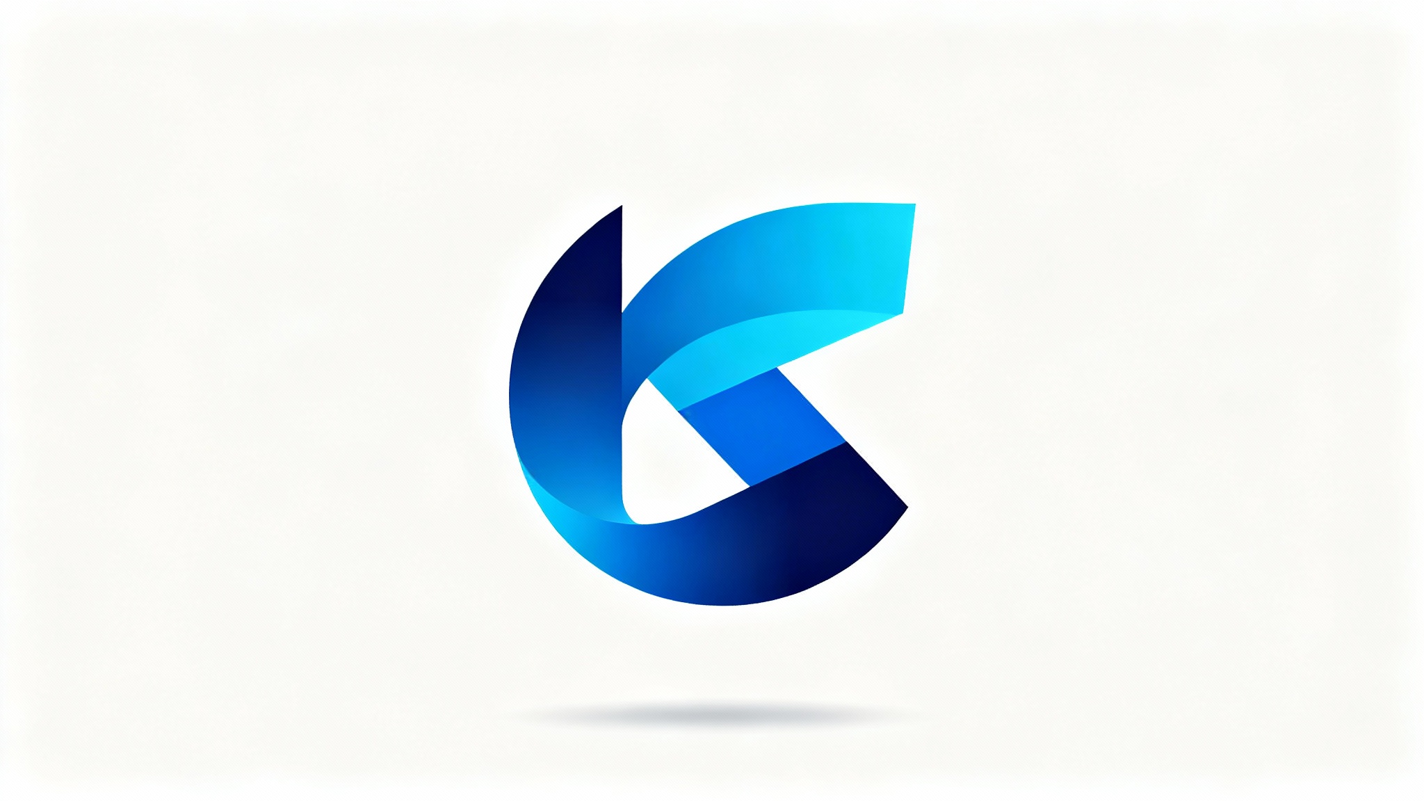 A modern, abstract logo in various shades of blue, featuring a combination of curves and angles, set against a plain white background.