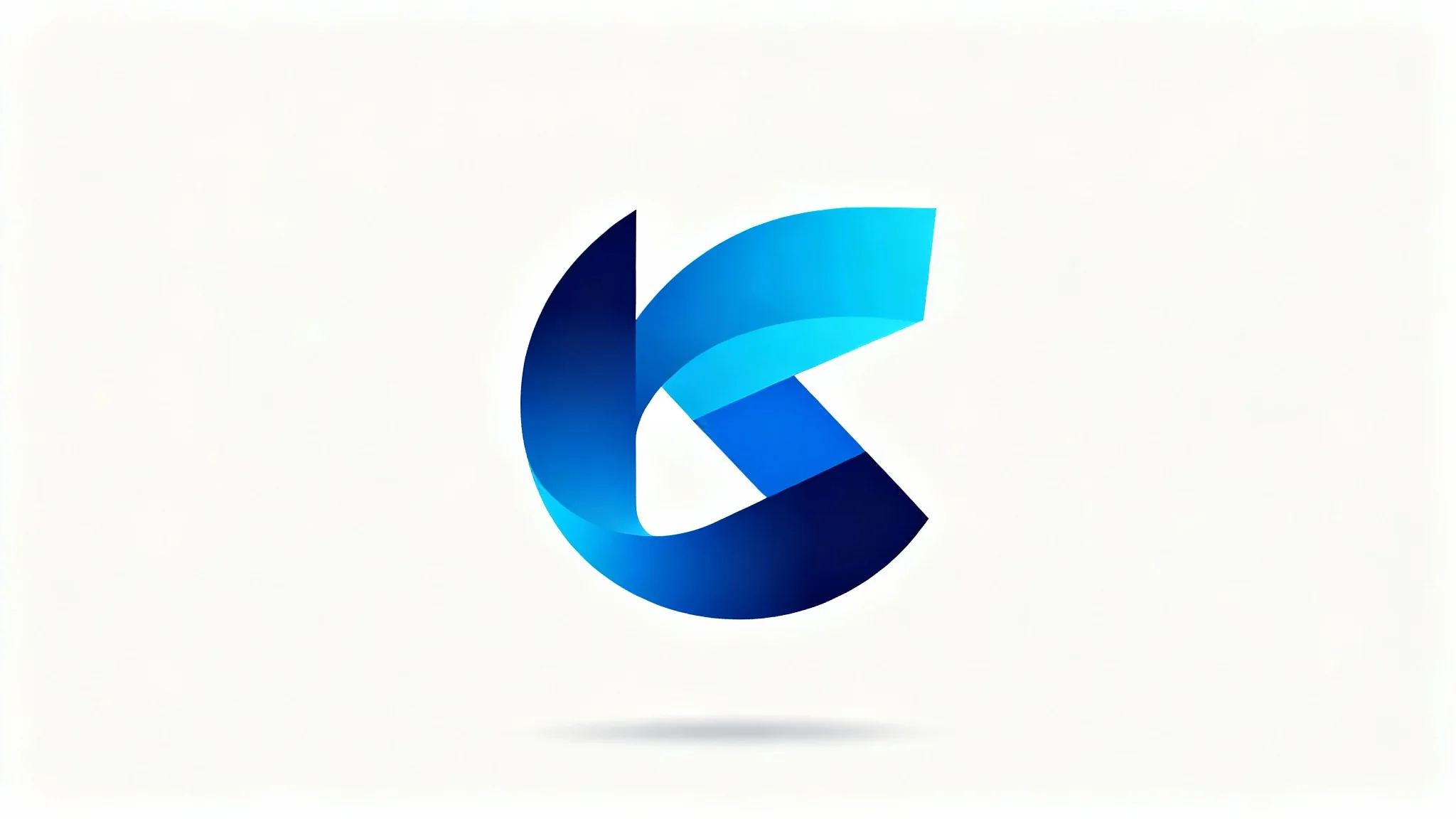 A modern, abstract logo in various shades of blue, featuring a combination of curves and angles, set against a plain white background.