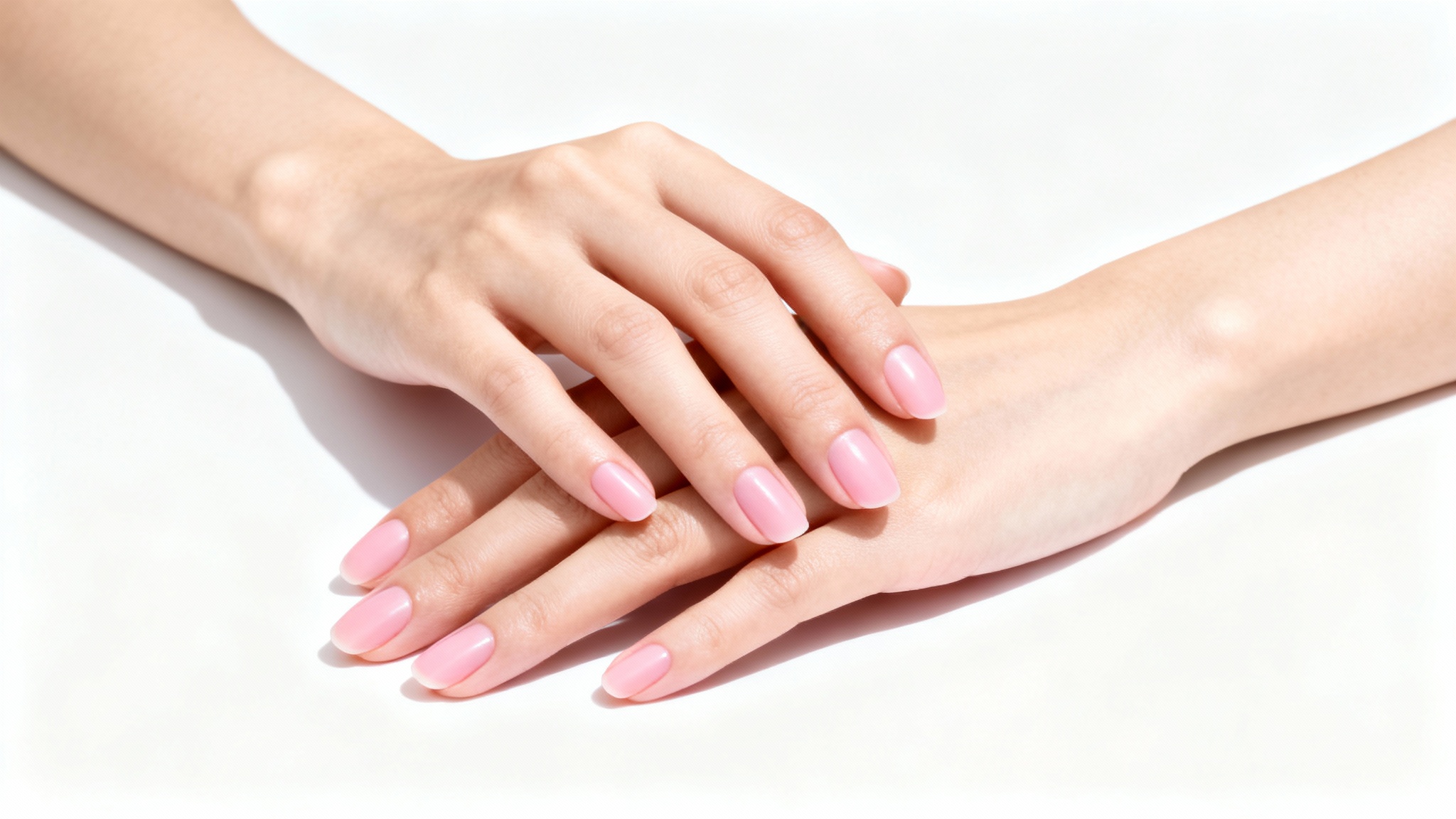 A close-up photograph showing a pair of hands with perfectly manicured, healthy, short natural nails, symbolizing the result of removing acrylic nails.