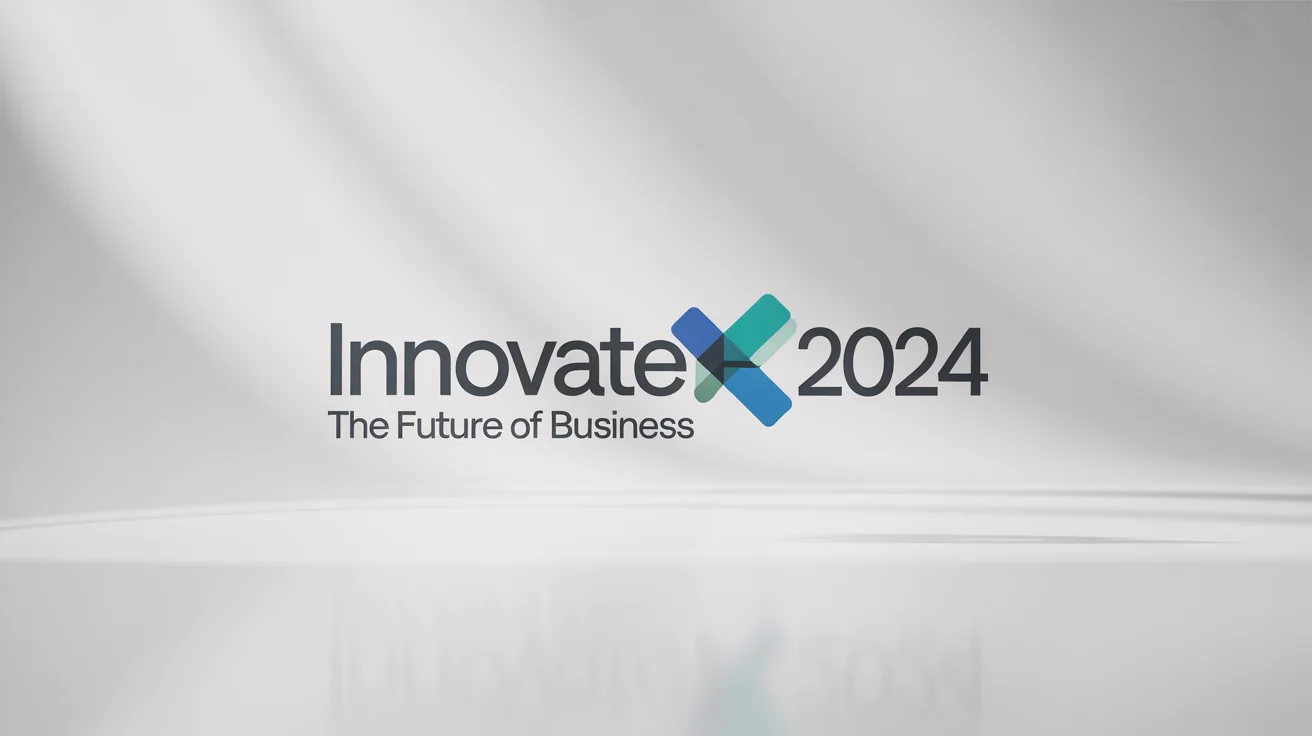 A modern event logo for 'INNOVATE 2024', a corporate summit, featuring a blue and teal abstract icon above the text on a white background.
