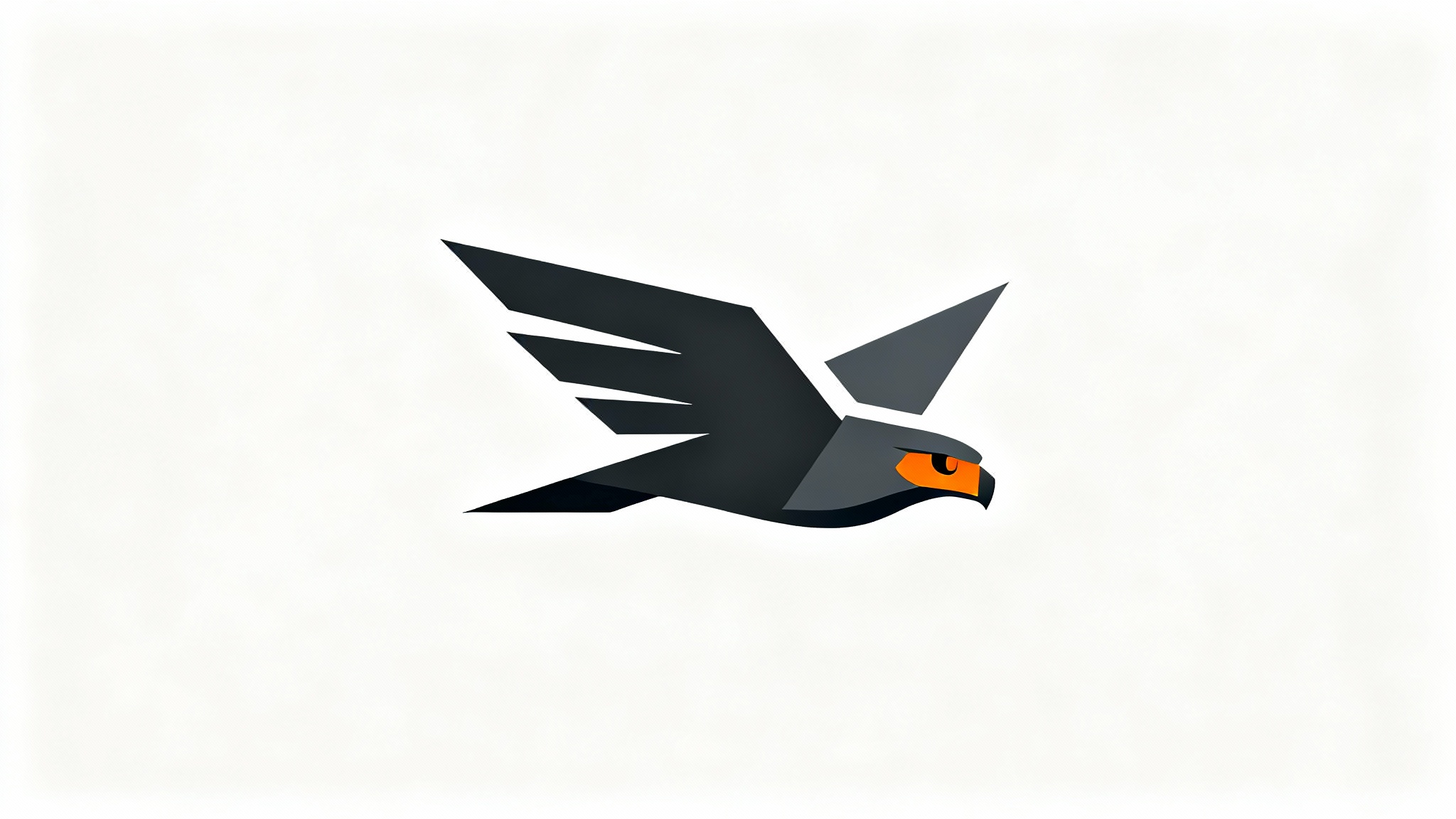 A modern, minimalist logo of a falcon in charcoal gray and orange, presented on a clean white background.