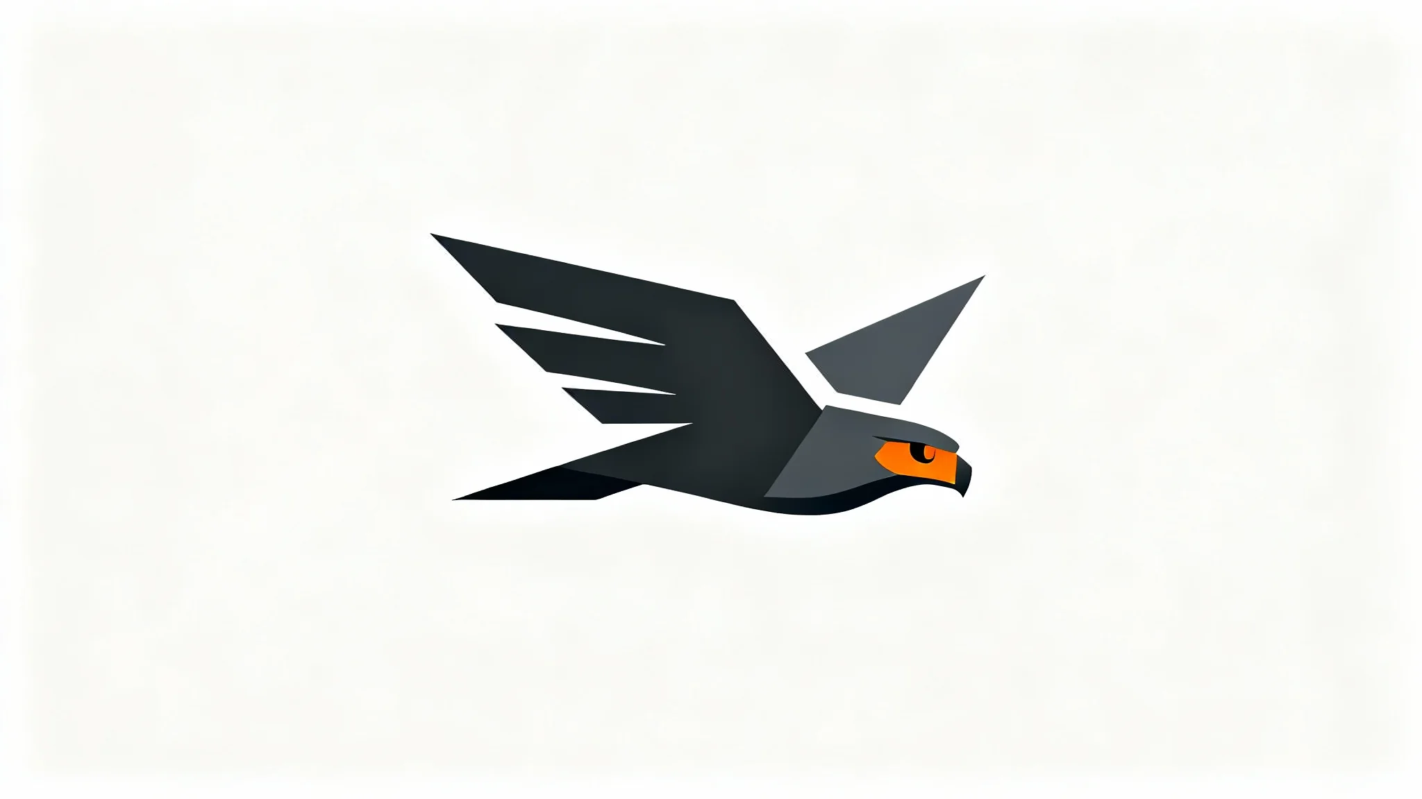 A modern, minimalist logo of a falcon in charcoal gray and orange, presented on a clean white background.