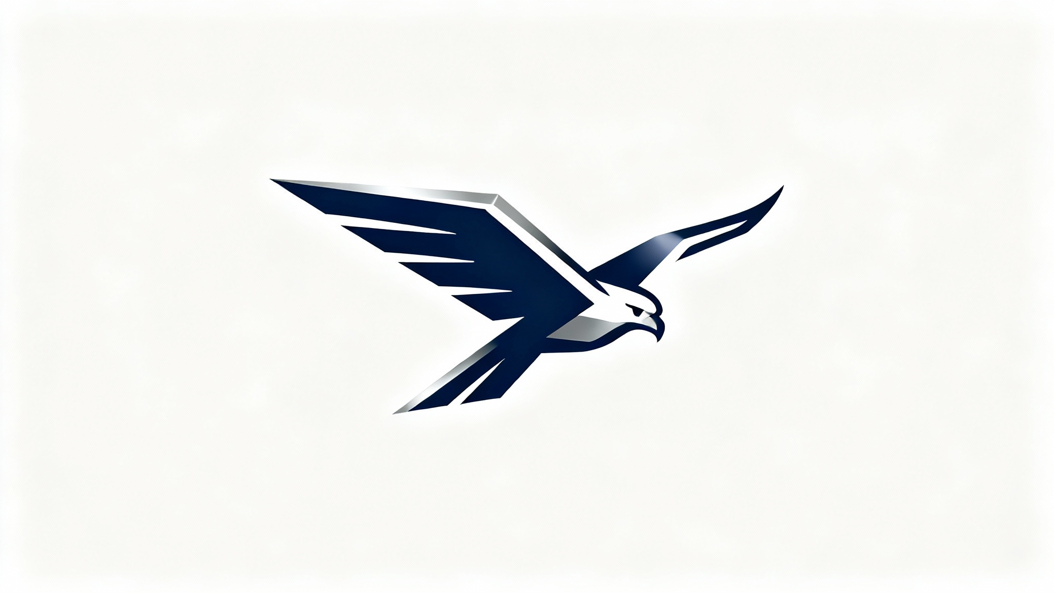 A modern, minimalist logo of a falcon in navy blue and silver, depicted in a sleek, geometric style on a white background, symbolizing speed and power.