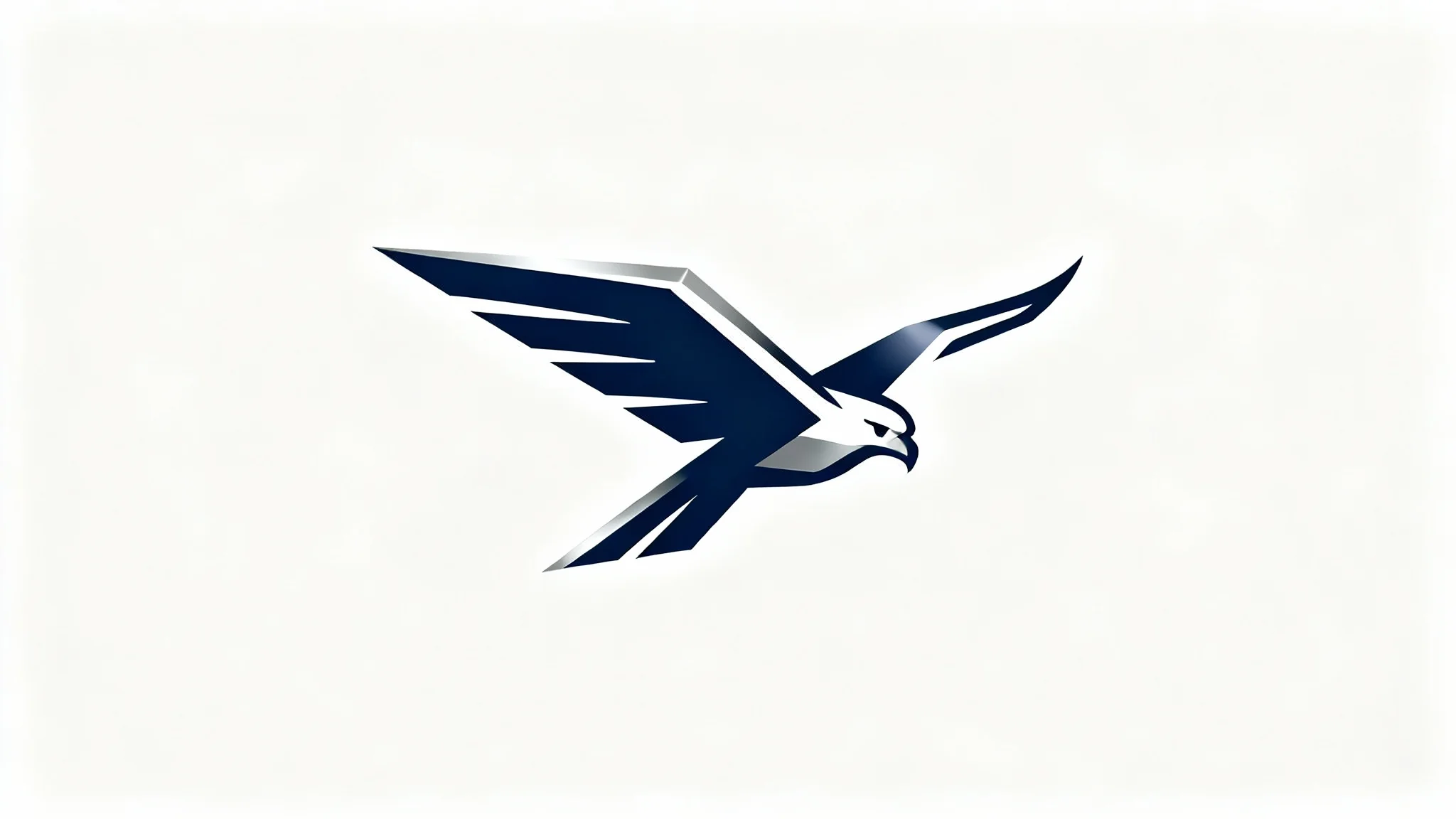 A modern, minimalist logo of a falcon in navy blue and silver, depicted in a sleek, geometric style on a white background, symbolizing speed and power.